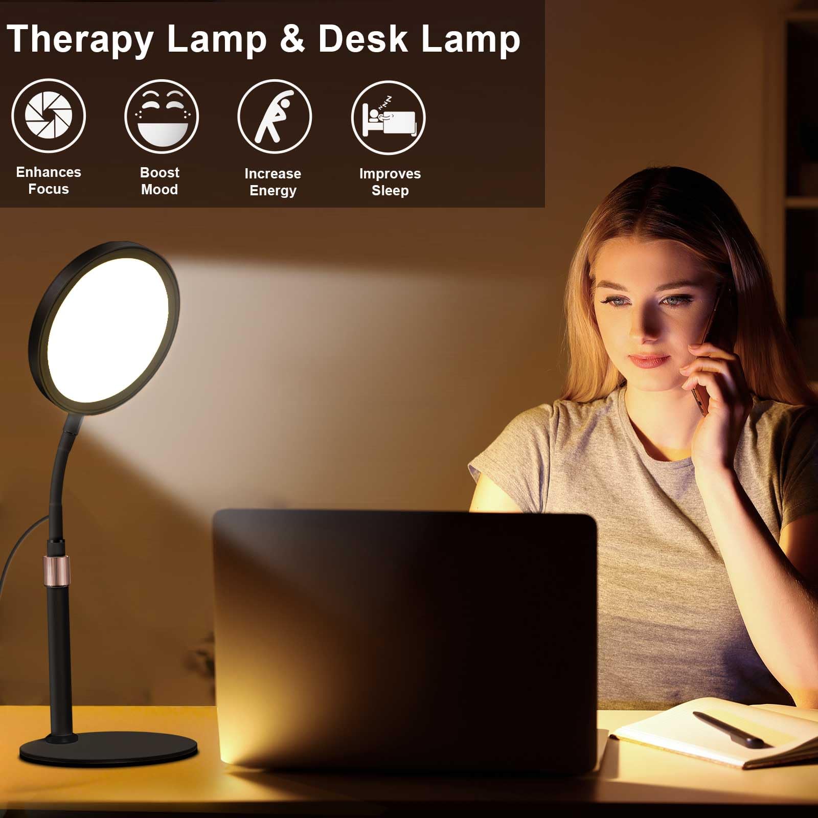 Sozapooty Light Therapy Lamp, UV-Free 10000 Lux Light Therapy Desk Lamp with 360 Gooseneck & 9 Brightness Happy Therapy Light fo