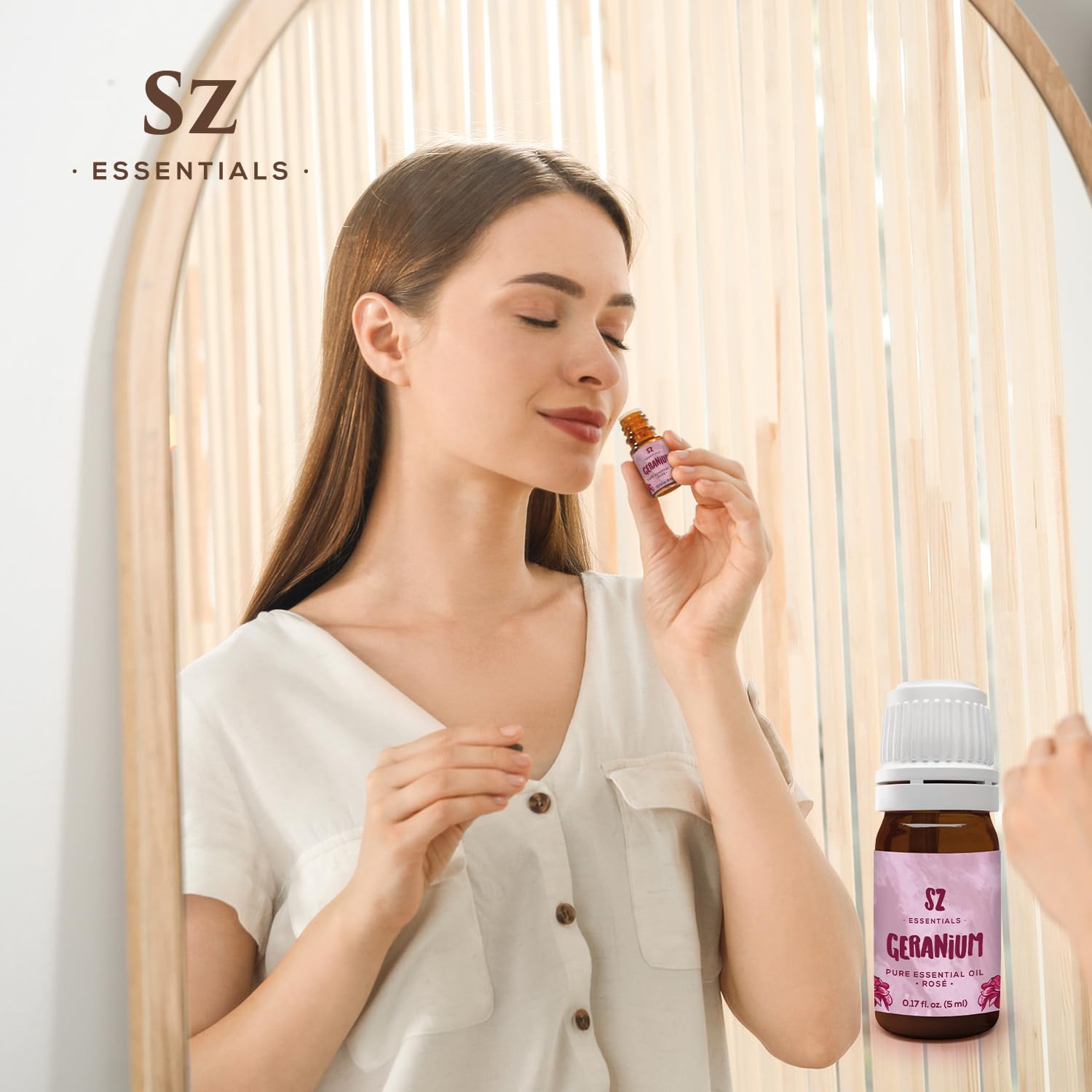 Sz Essentials - Geranium Ros   Essential Oil 5mL - 100% Pure & Natural - Pelargonium graveolens VAR. roseum - Sweet Rose-Geraniu
