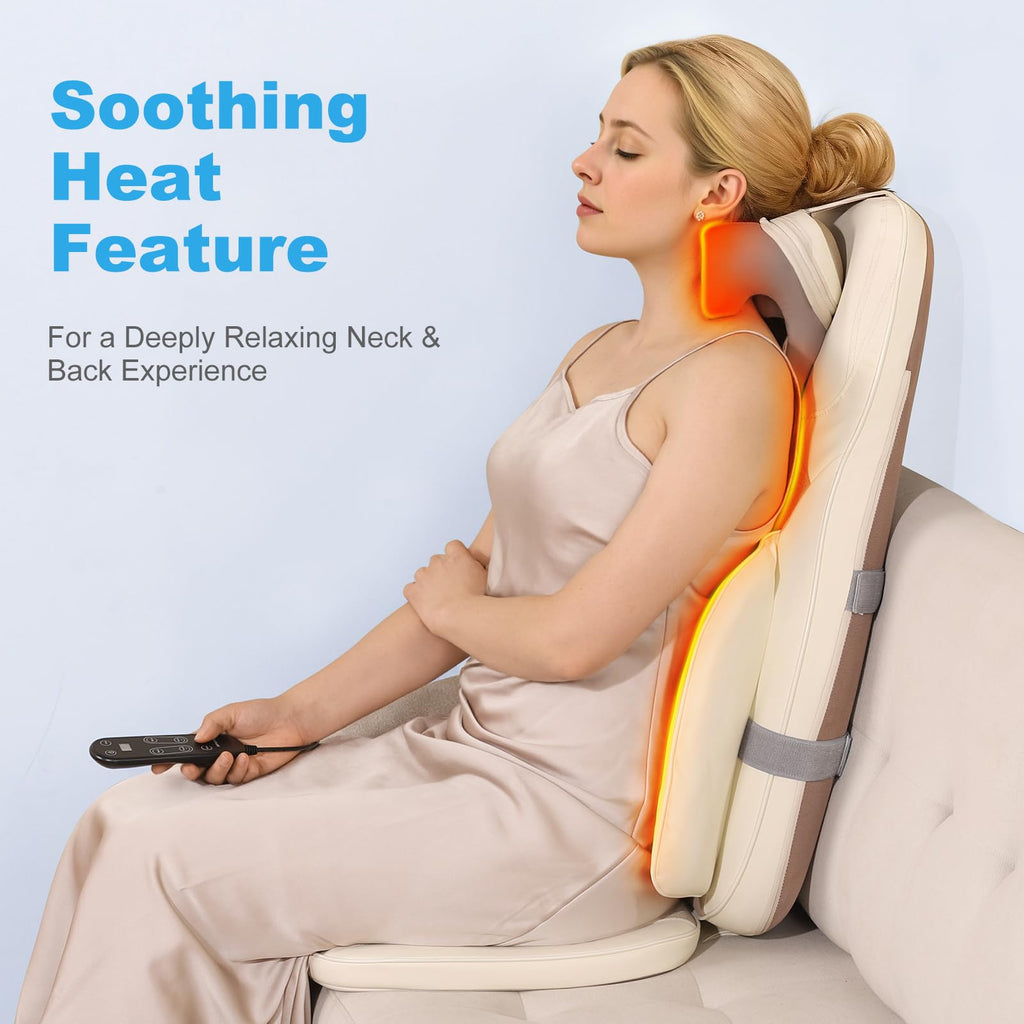 Eagye Shiatsu Neck and Back Massager with Heat - 3D Kneading & Vibration Full-Back Massage Cushion to Ease Muscle Stiffness, Adj