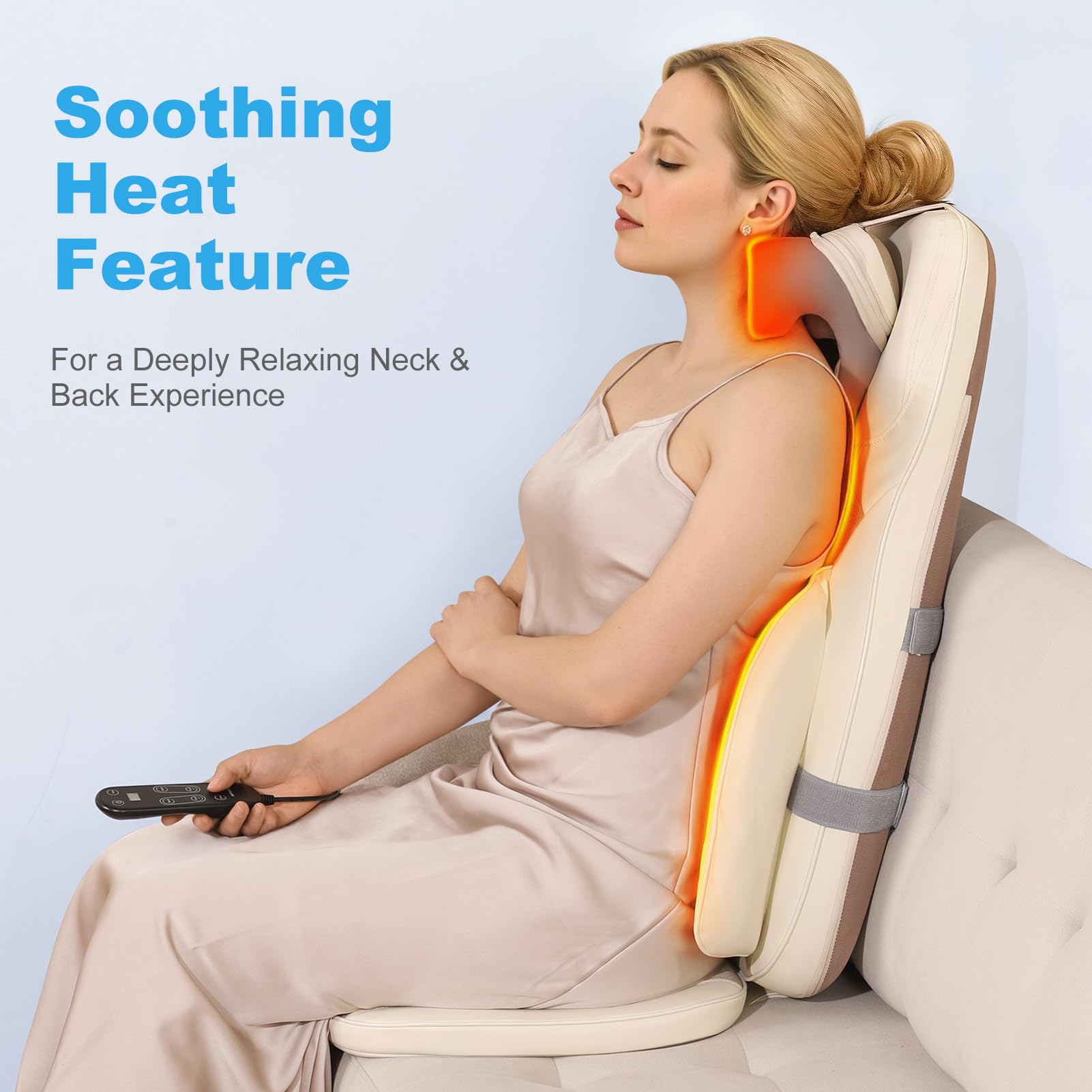Eagye Shiatsu Neck and Back Massager with Heat - 3D Kneading & Vibration Full-Back Massage Cushion to Ease Muscle Stiffness, Adj