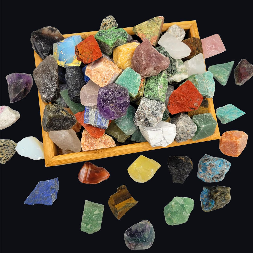 80+Pcs(5lb) Natural Rocks for Tumbling,24+Kinds Bulk Gemstone Raw Crystals Rough Stones for Polishing Wicca & Reiki Crystal Heal