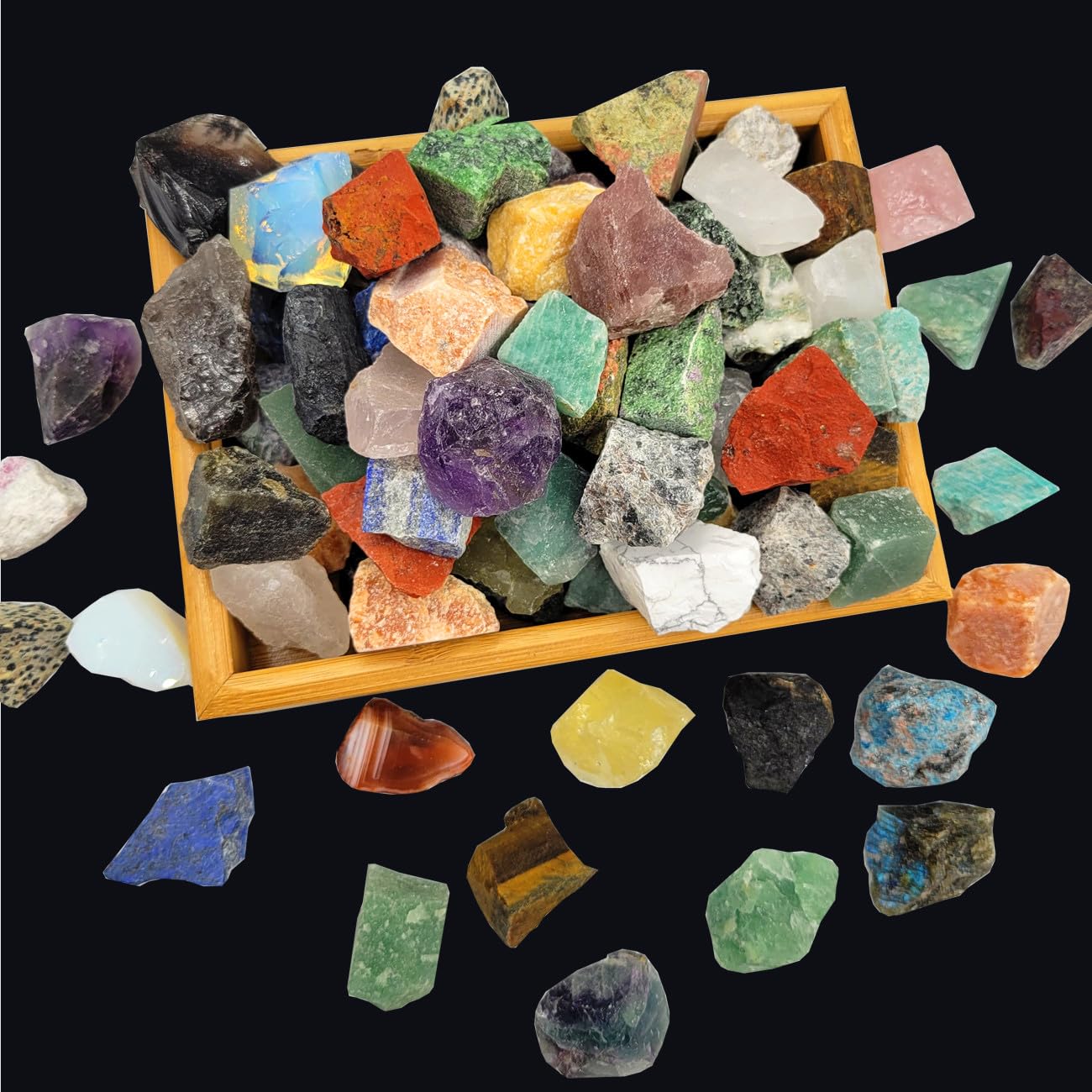 80+Pcs(5lb) Natural Rocks for Tumbling,24+Kinds Bulk Gemstone Raw Crystals Rough Stones for Polishing Wicca & Reiki Crystal Heal
