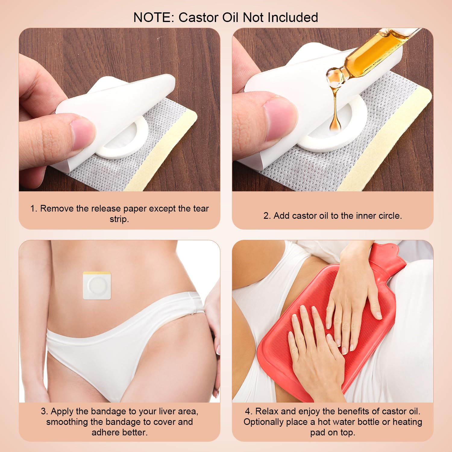 50pcs Castor Oil Belly Button Patch, 2.36inch White Castor Oil Pack Wrap Disposable Self-Adhesive Castor Oil Pad Organic Castor