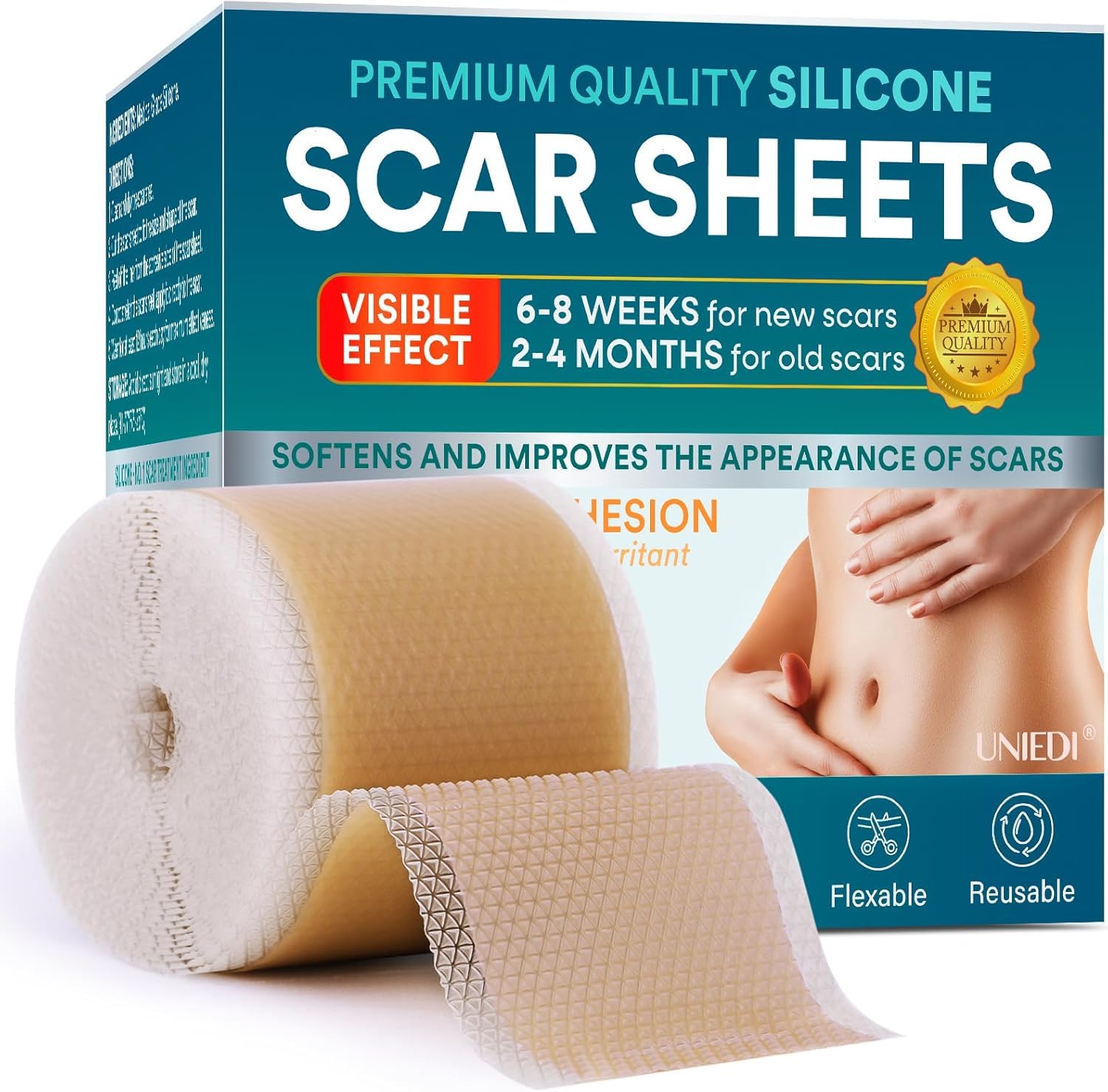 Silicone Scar Sheets, Silicone Scar Tape(1.6''x 120'' Roll-300CM), Silicone Tape for Scars, Scar Tape for Surgical Scars, Silico