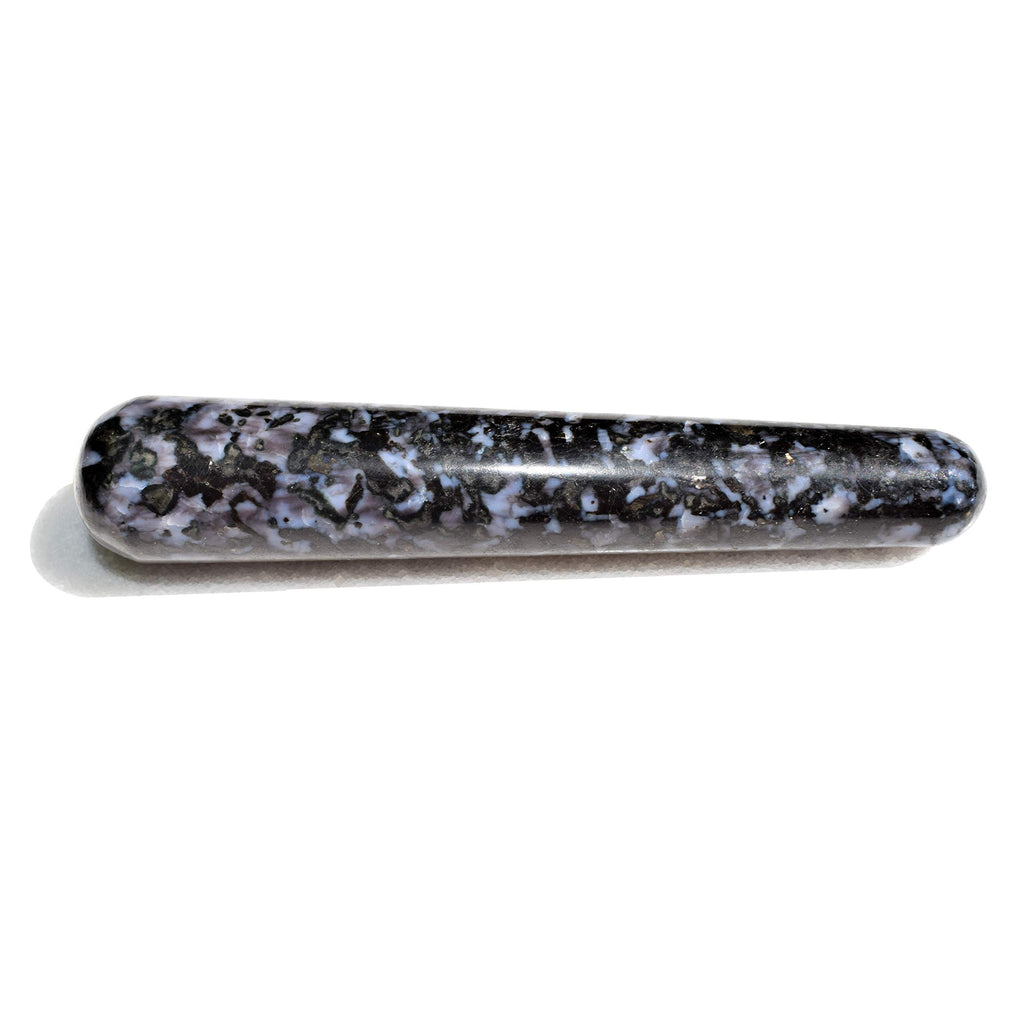 Charged 4 Mystic Indigo Gabbro Crystal Massage Wand + Selenite Charging Heart Included (Stone of Enlightenment Healing Energy)