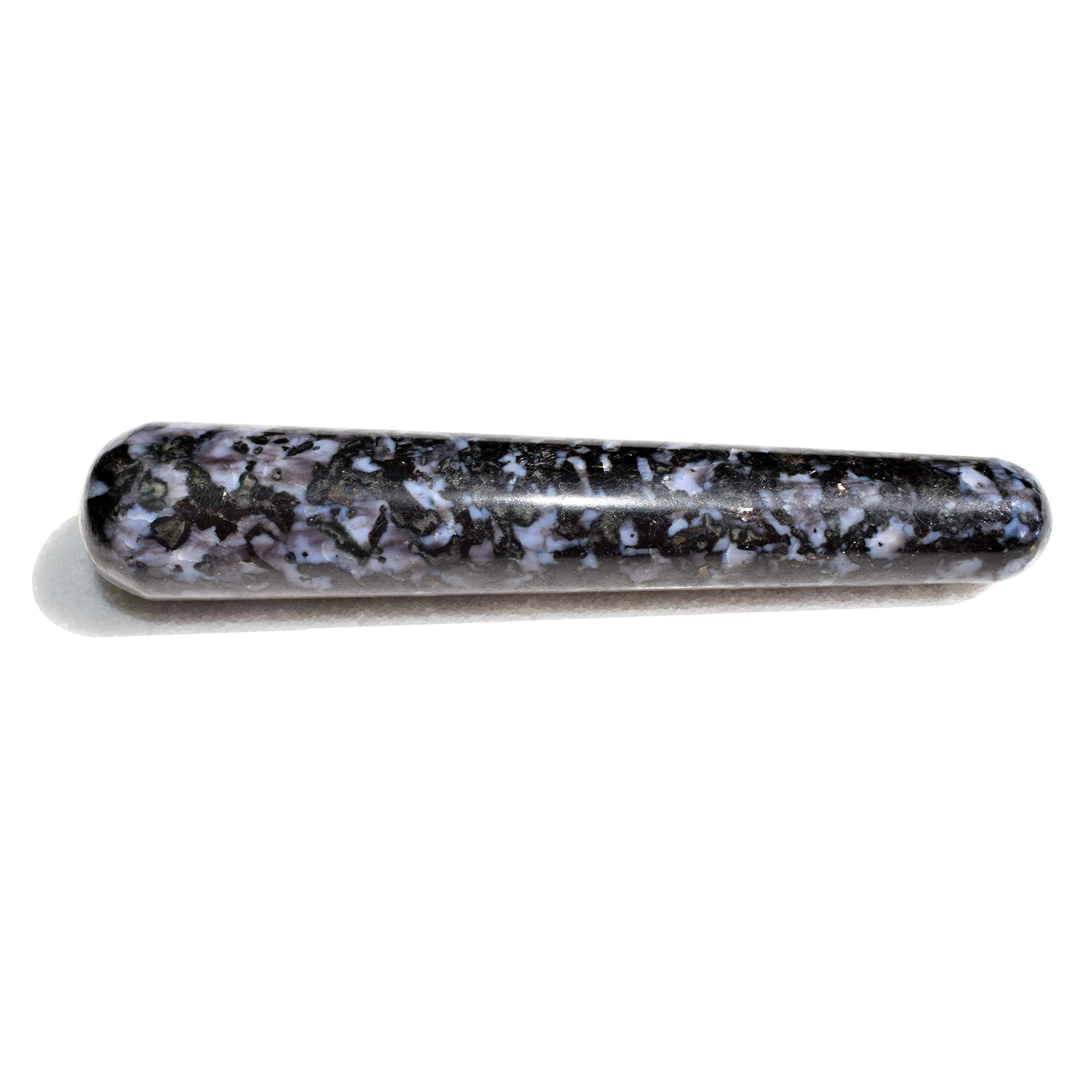 Charged 4 Mystic Indigo Gabbro Crystal Massage Wand + Selenite Charging Heart Included (Stone of Enlightenment Healing Energy)