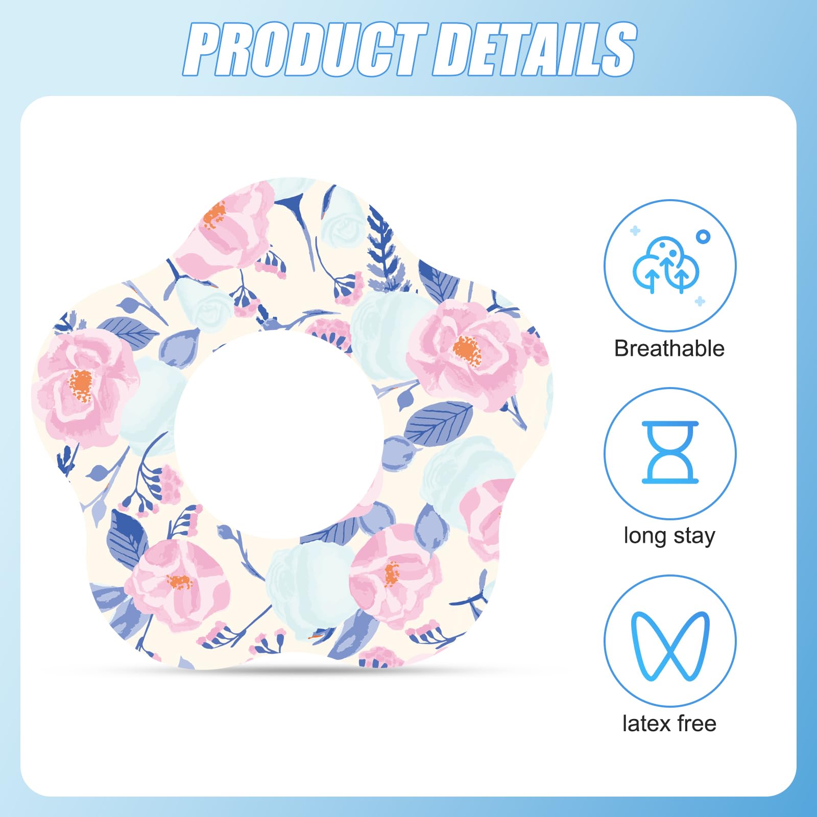 25pcs Flower Theme Adhesive Patches for Libre 2, Breathable Flower Sensor Covers CGM Overpatches Waterproof Sweatproof Monitor S