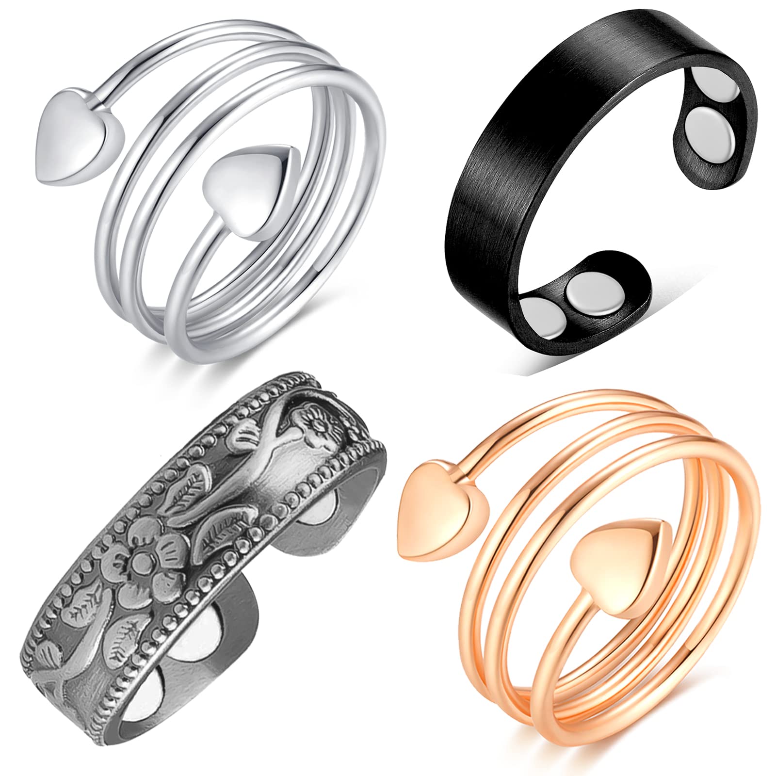 Vicmag Copper Magnetic Ring for Women, Magnetic Rings Ladies Fingers Thumb 100% Solid Pure Copper Jewelry Gift Adjustable (4PCS 