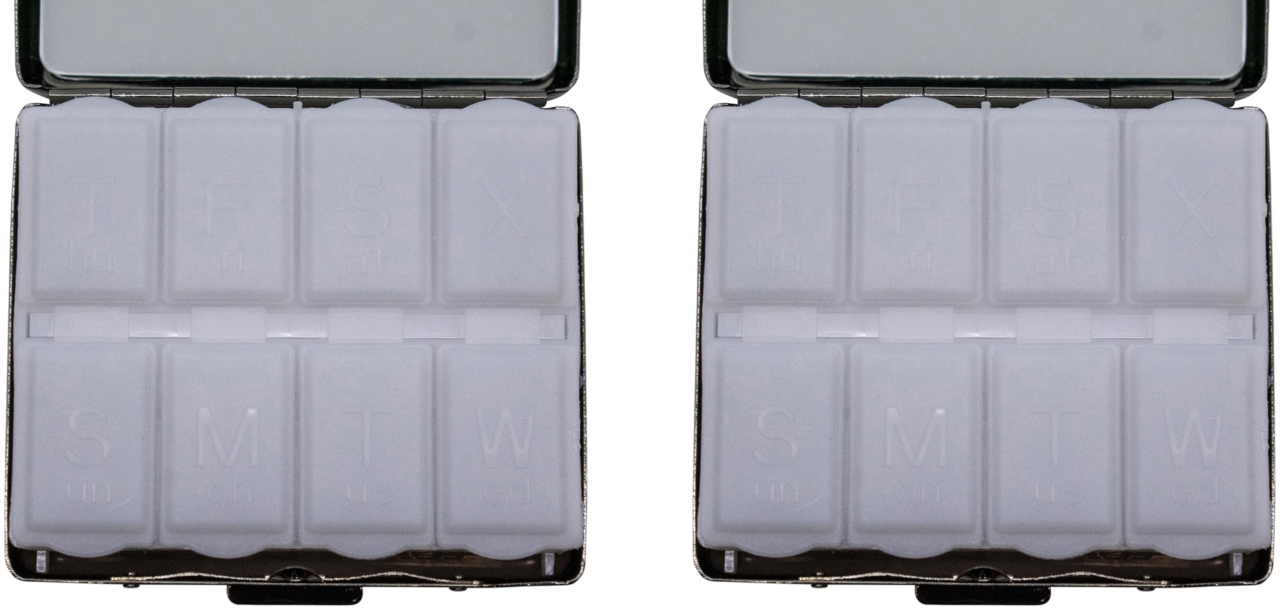 Set of 2 Metal-Plated Weekly (7-Day) Pill Box Case & Portable Medicine Organizer (Antique Brass Victorian)
