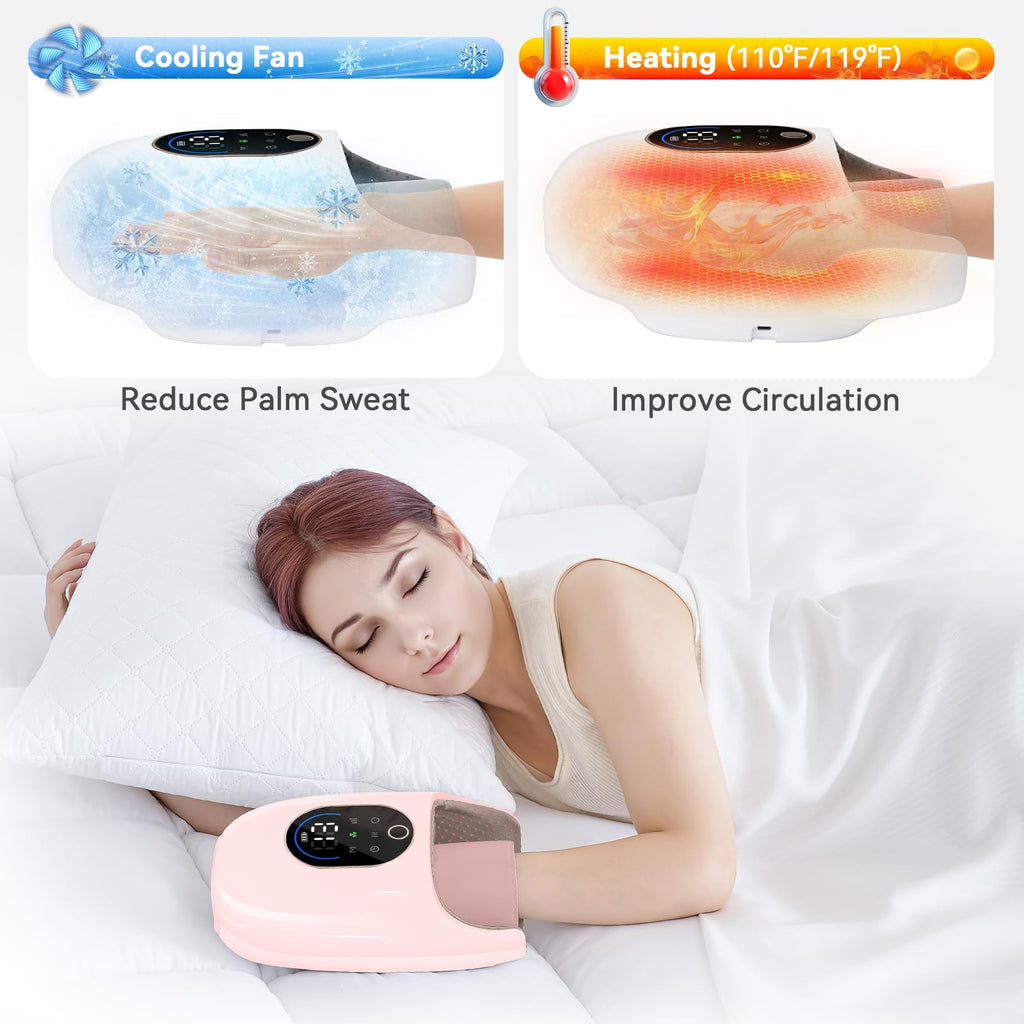 KingPavonini Hand Massager with Heat and Compression, Wrist Heating & Air-Compression, Palm Rolling, Cooling Fan, Cordless Wrist