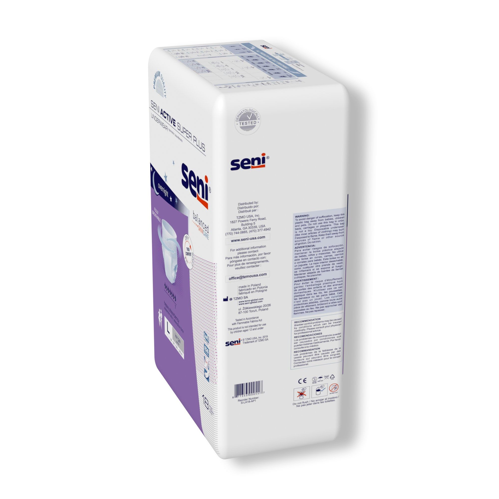 Seni Active Super Plus, Underwear for Heavy Incontinence, Large, 18 Count (Pack of 4)