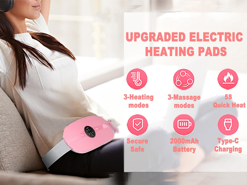 ZPP Portable Cordless Heating Pad, Fast Heating Pad, Electric Waist Belt Device, 3-Speed Vibration&Heat Levels, Back or Belly He