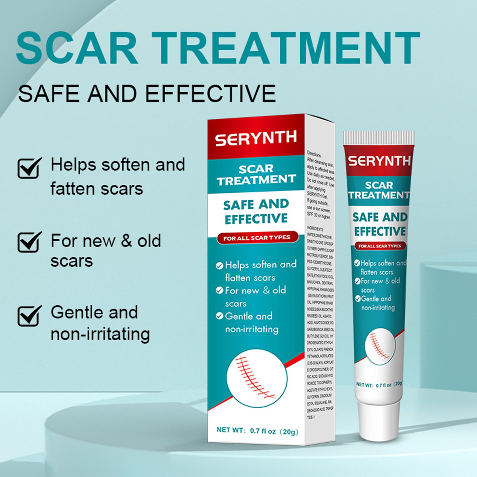 Silicone Scar Gel 20g, Effective Scar Cream - Reduces The Appearance of Both Old and New Scars from Burns, Injury, Acne, Stretch