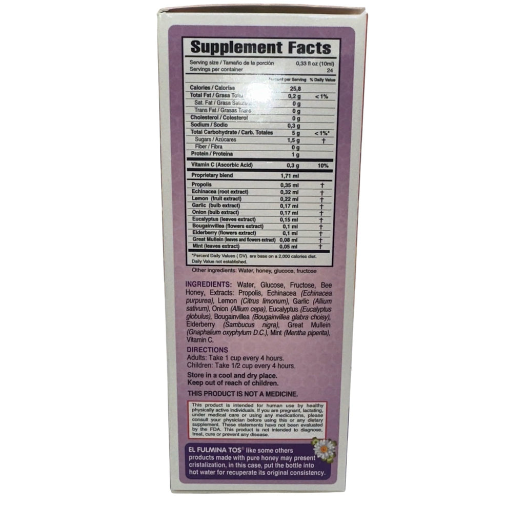 Fulminatos EL FULMINA TOS Propoleo +AJO + CEBOLLA +Miel+Limon+Eucalipto+Equinacea+Gordolobo & Menta (Propolis Syrup W/Garlic and