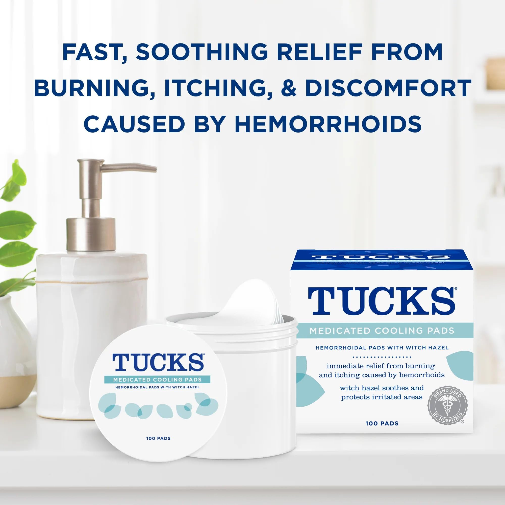 TUCKS Medicated Cooling Pads, 200 Count - Witch Hazel Pads for Sensitive Areas, Cleanse and Protect from Irritation