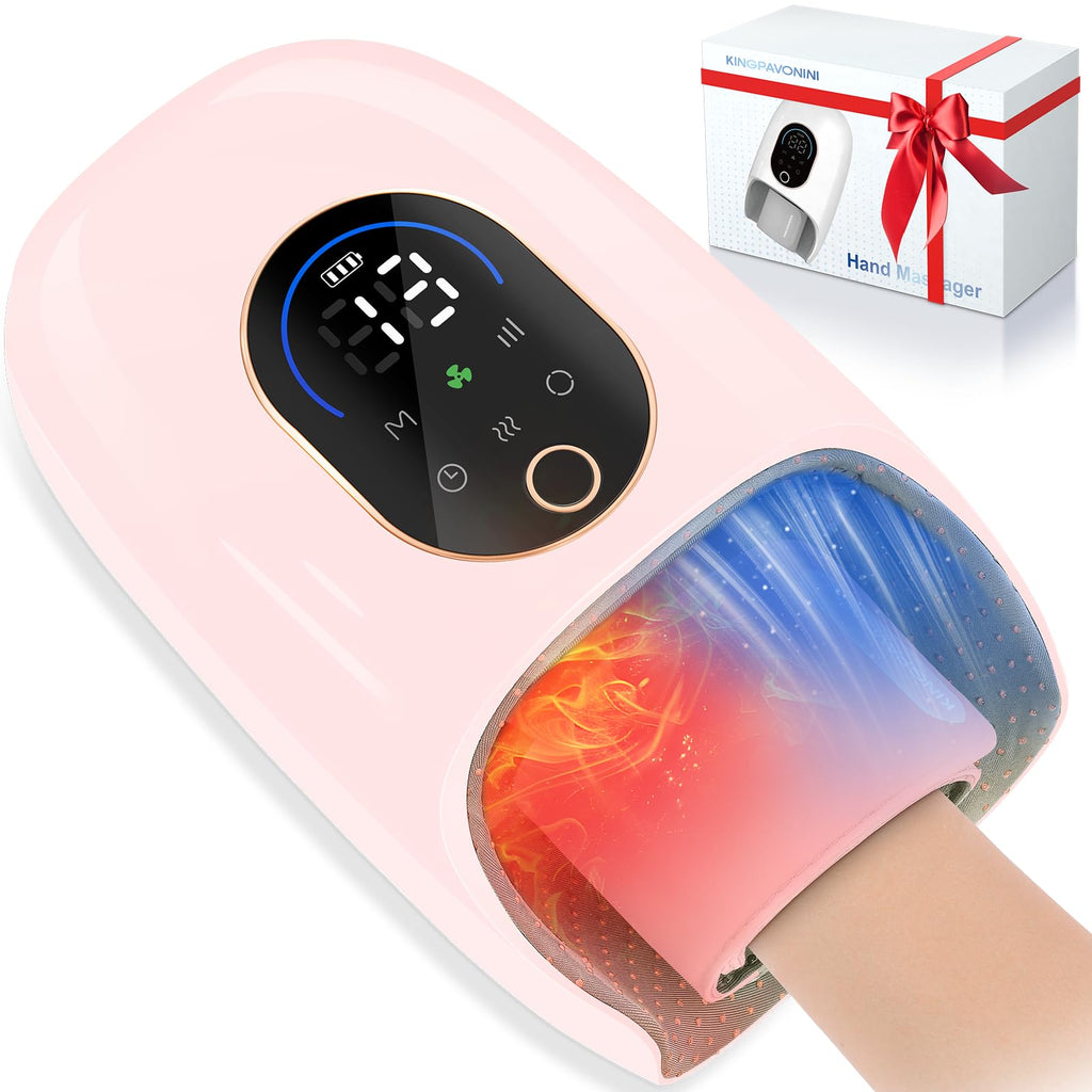KingPavonini Hand Massager with Heat and Compression, Wrist Heating & Air-Compression, Palm Rolling, Cooling Fan, Cordless Wrist