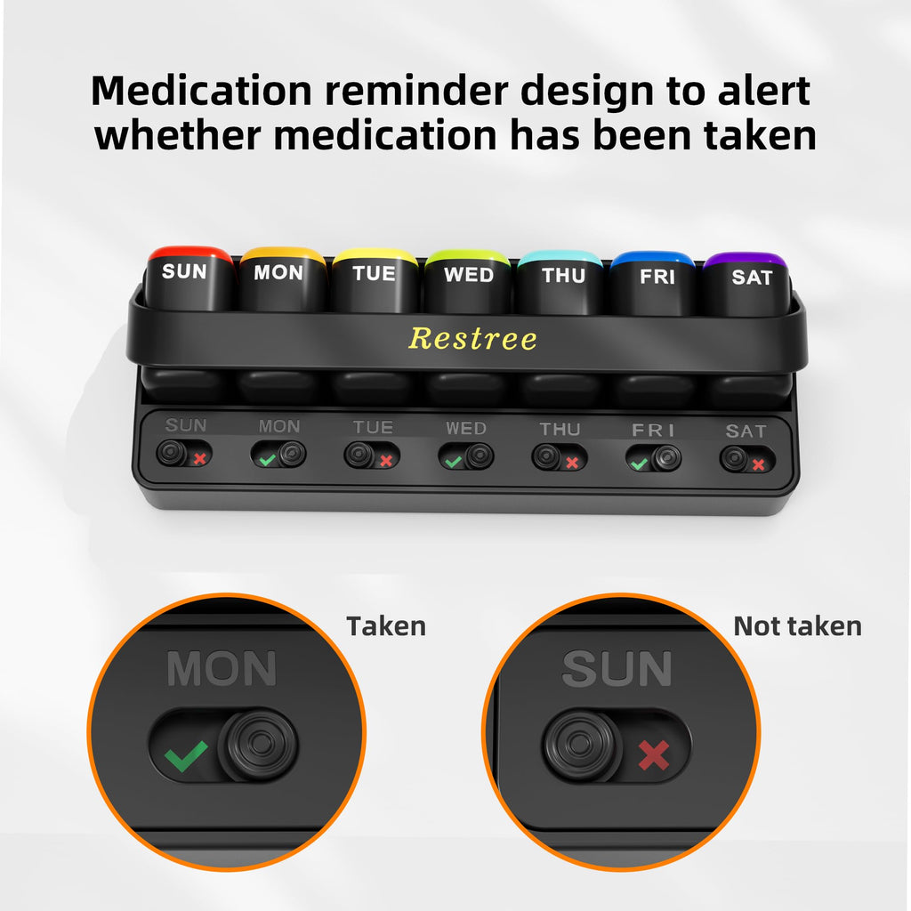 Restree Weekly Pill Organizer - One Time a Day, 7 Day Travel Pill Case, Daily Medicine Organizer, Portable Pill Box for Vitamins