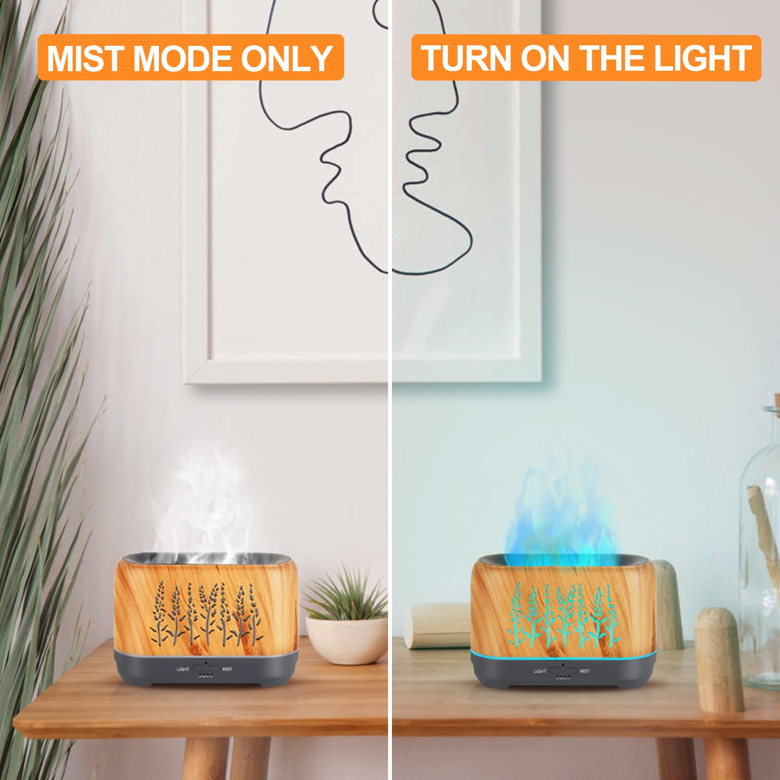 NEWYID Essential Oil Diffuser, Ultrasonic Flame Diffuser with 7 Colorful Light, 3 Mist Mode 4 Timer Up to 12H of Continuous Arom