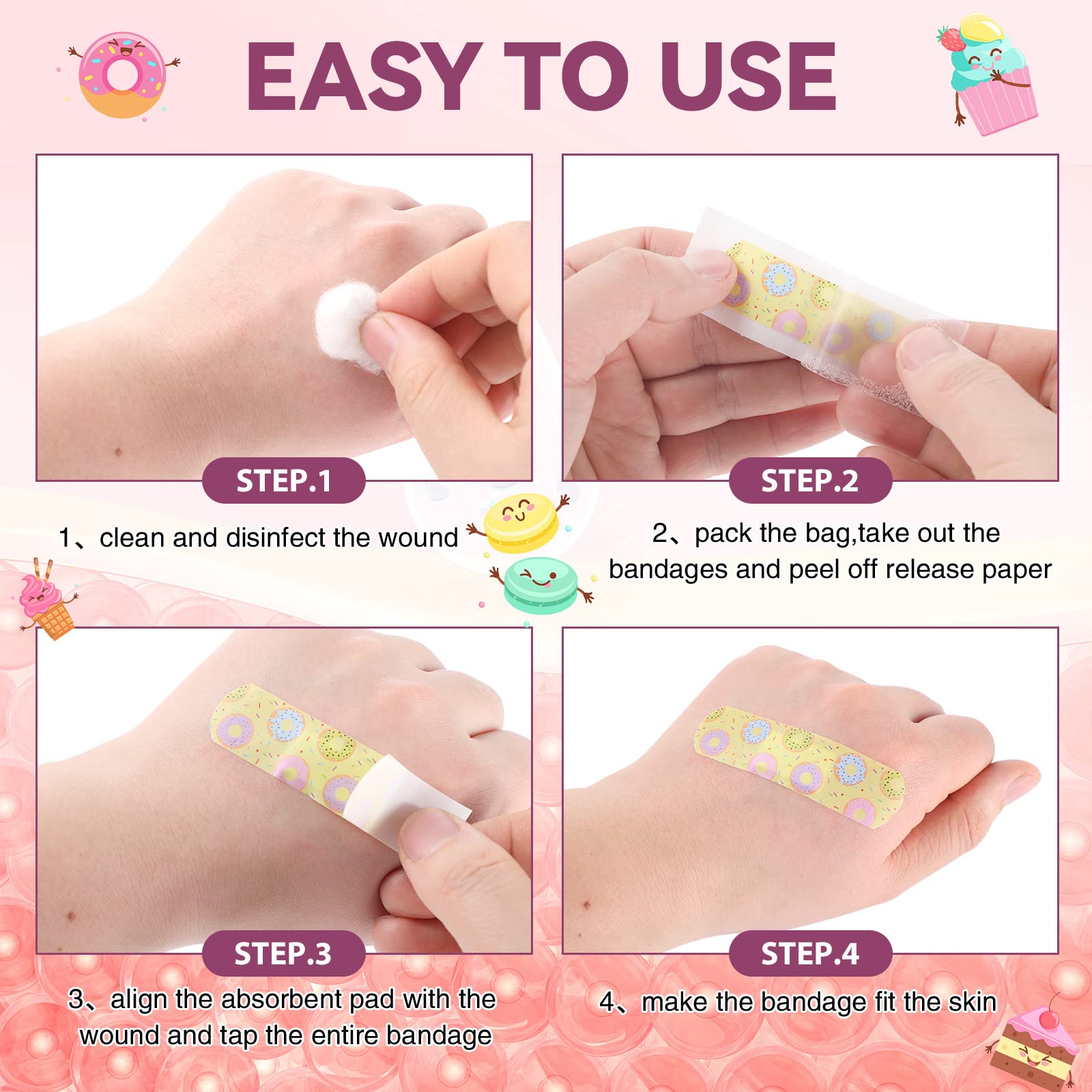 Panelee 120 Pcs Kids Bandages Bulk Cute Cartoon Flexible Waterproof Breathable Bandages Strip Protect Cuts and Scrapes for Girls