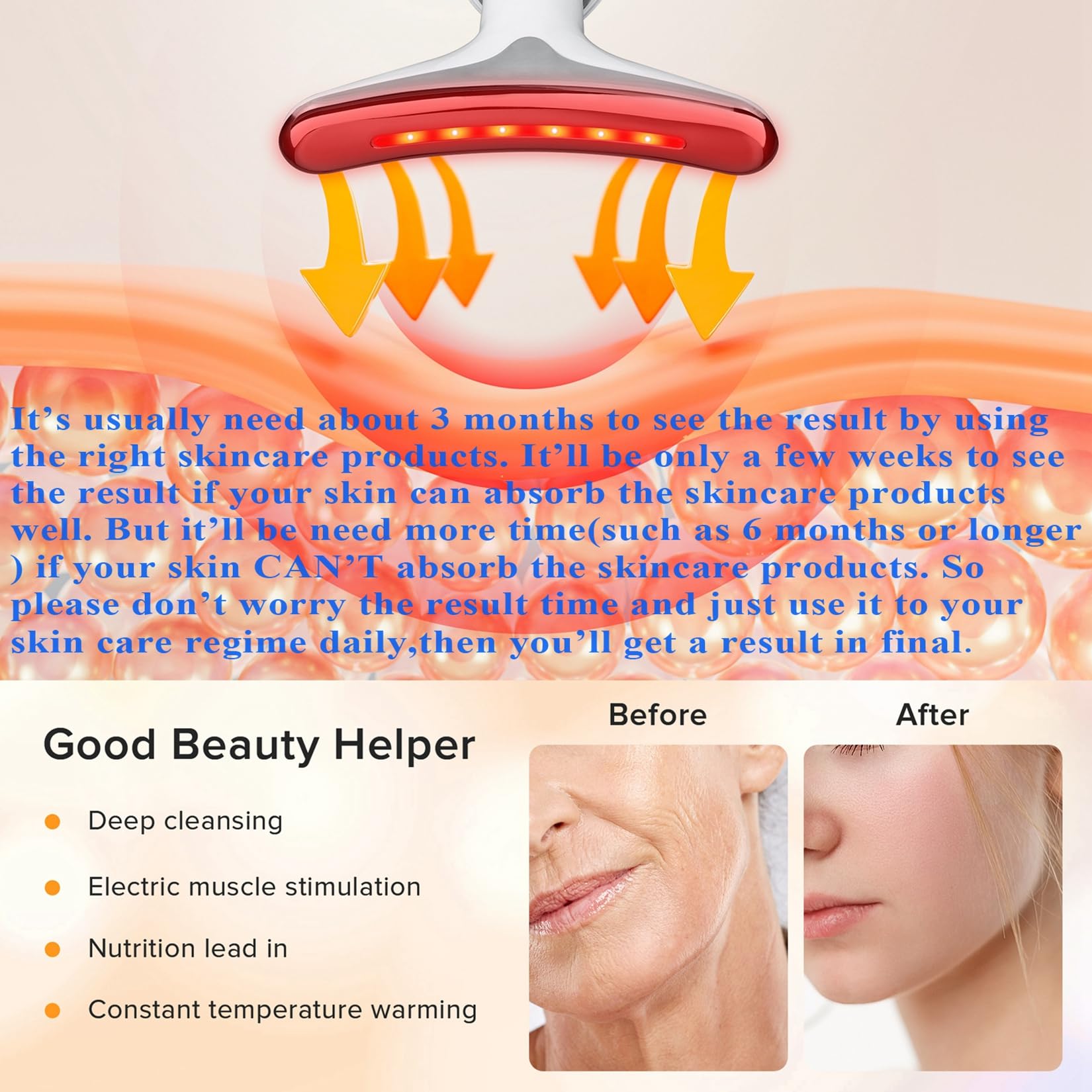 Face Neck Massager with 7-Color Light Modes for Face Sculpting Skin Care,Tightening,Smoothness - Red LED Light Therapy Device To
