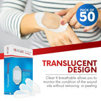 Transparent Film Dressing, 4'' x 4 3/4'' Box of 50 - Waterproof Wound Bandage Adhesive Patches, Post Surgical Shower or IV Shiel