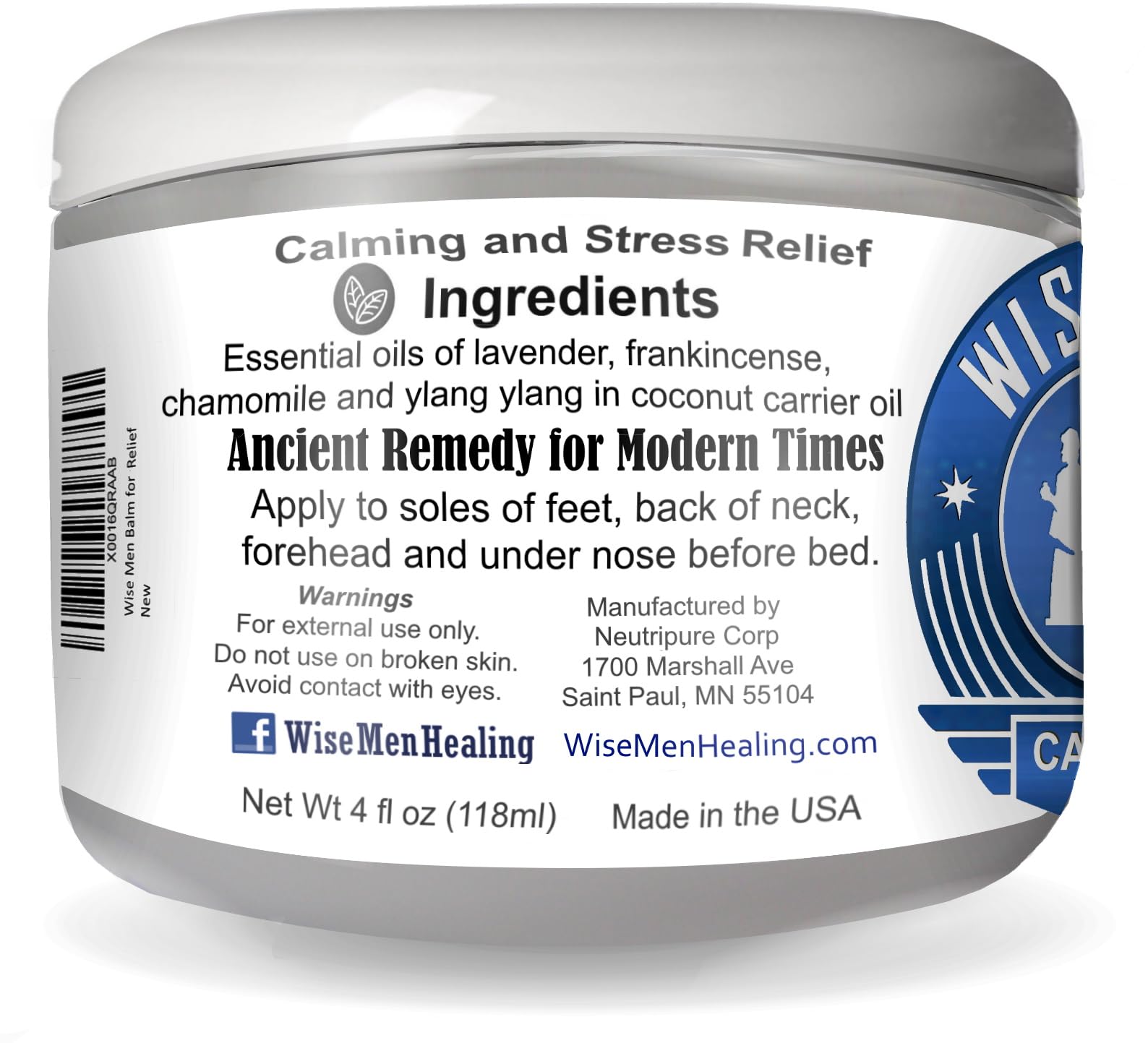 Wise Men Calm Balm - 4 fl oz. Natural Essential Oil Remedy Supports Relaxation and Aromatherapy
