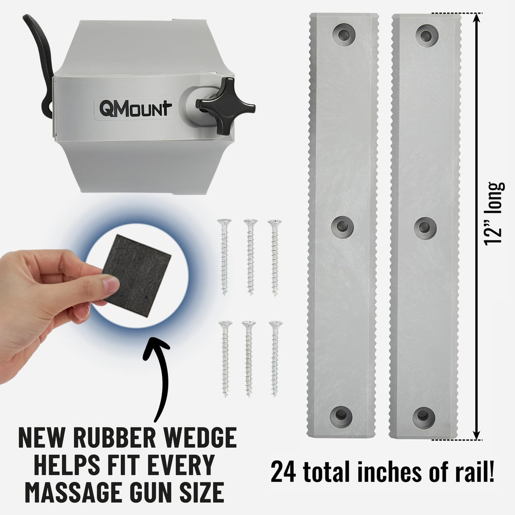 QMount Adjustable Massage Gun Wall Mount - Massage Gun Holder for Hands Free Self-Massage - Compatible with Nearly All Massage G