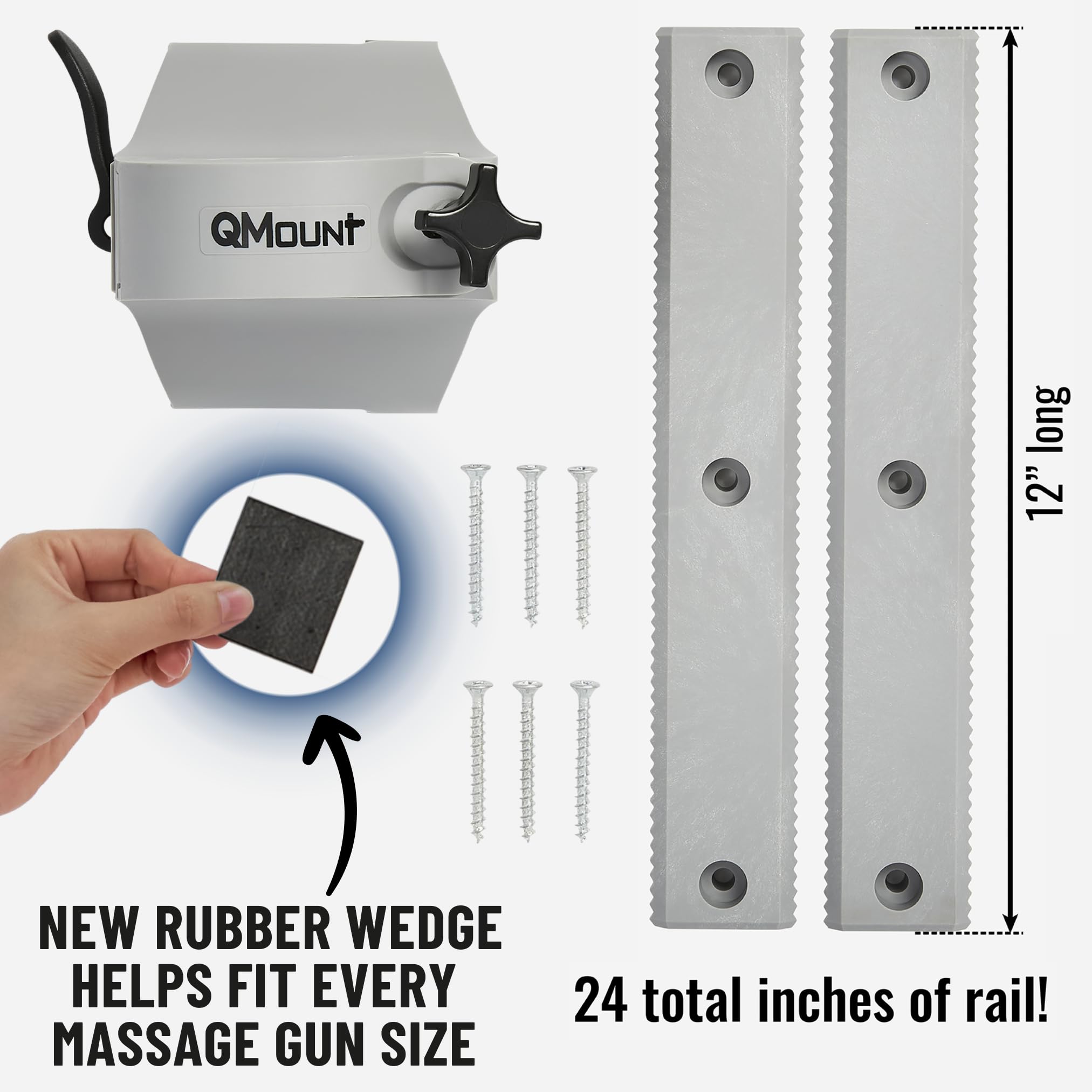 QMount Adjustable Massage Gun Wall Mount - Massage Gun Holder for Hands Free Self-Massage - Compatible with Nearly All Massage G