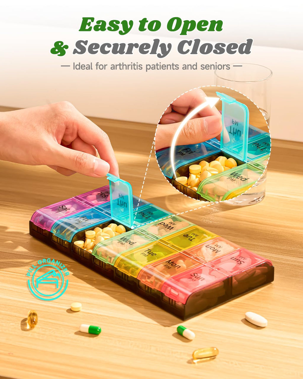 Extra Large Pill Organizer 2 Times a Day, Weekly XL AM PM Pill Case, 7 Day Pill Box Twice a Day, Oversized Daily Medicine Pill O