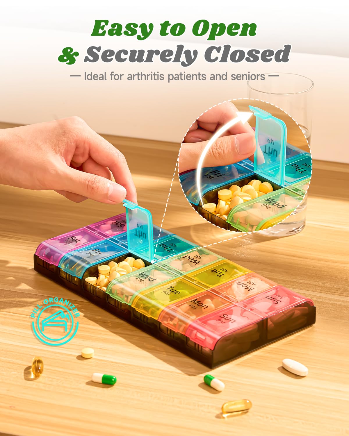 Extra Large Pill Organizer 2 Times a Day, Weekly XL AM PM Pill Case, 7 Day Pill Box Twice a Day, Oversized Daily Medicine Pill O