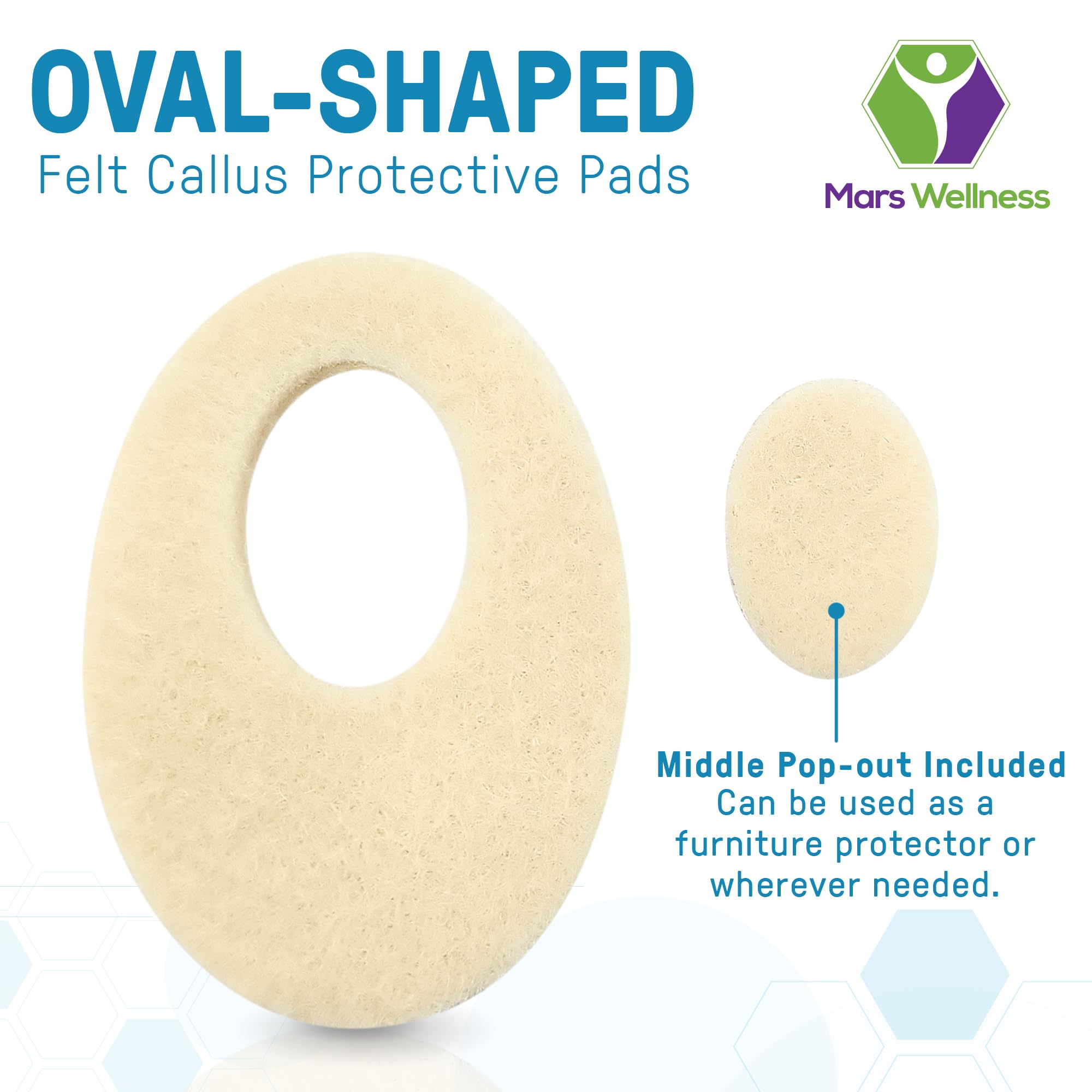 Oval Shaped Felt Callus Protective Pads - Adhesive Foot Pads That Surround Calluses from Rubbing On Shoes - 1/8 '' - 100 Pack