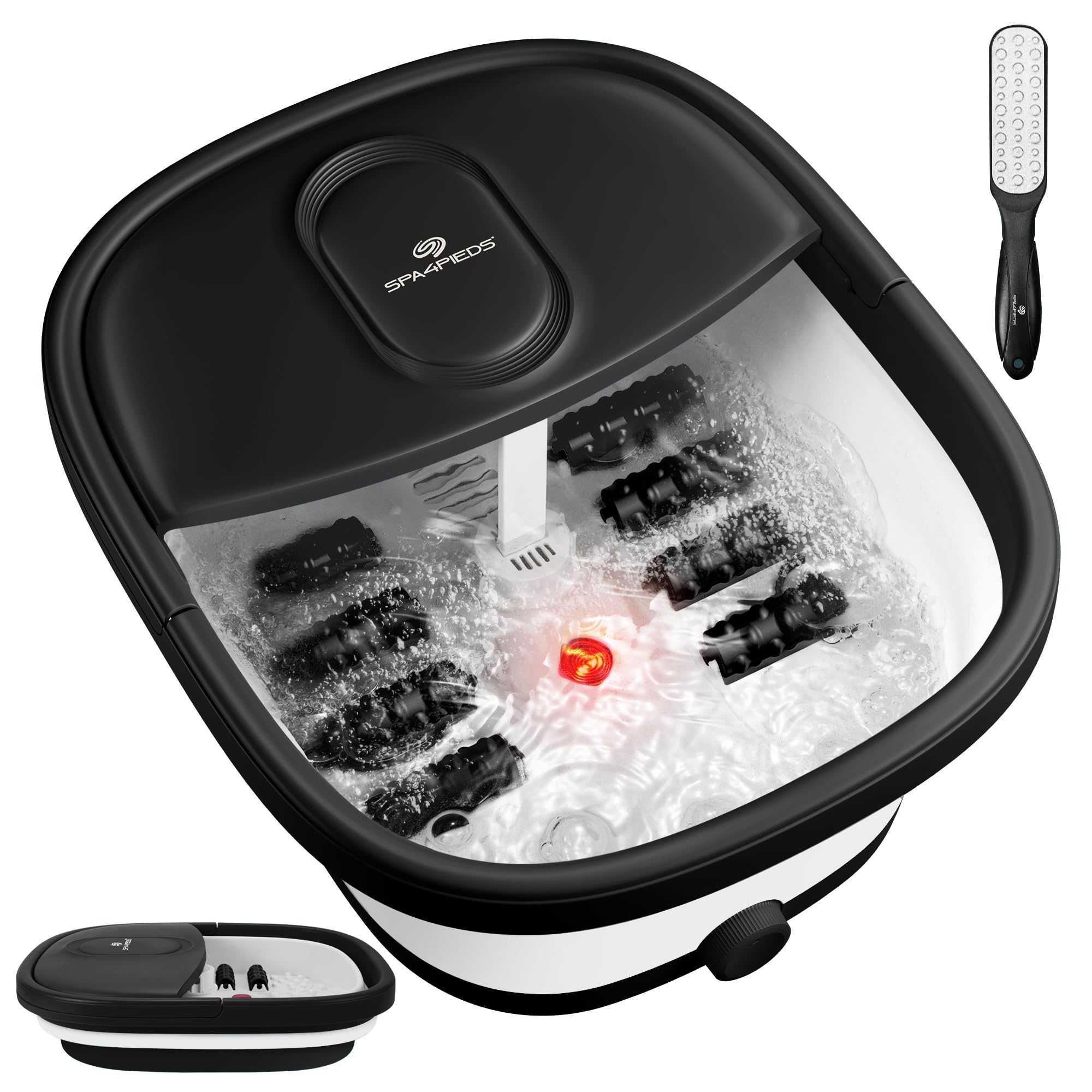 SPA4PIEDS 2025 Collapsible Foot Spa Bath with Massage Roller and Jets, Red Light, Pedicure Tool, Feet Soaking Tub for Stress Rel
