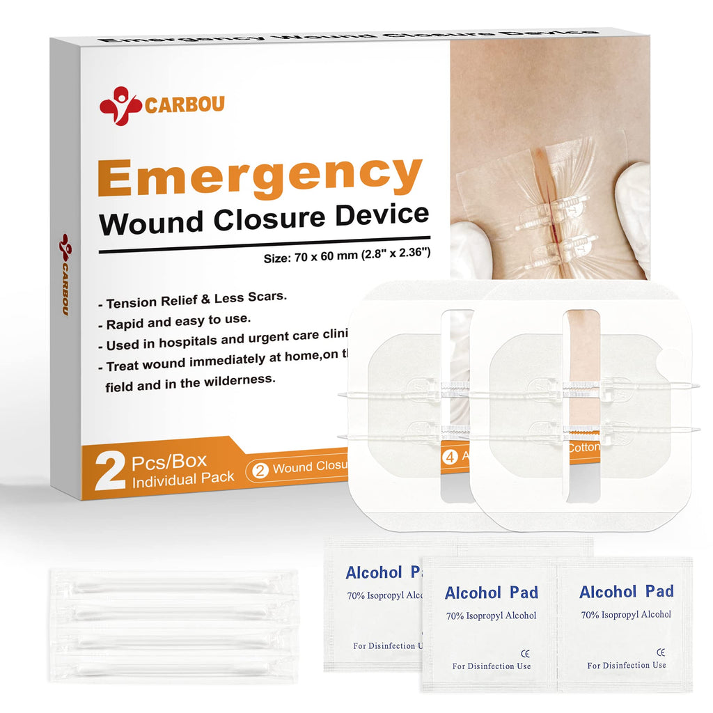 Carbou Emergency Wound Closure Strips - 2 Pcs - Zip Stitch Butterfly Bandaids - Laceration Closure Kit - Stitchless & Easy to Us