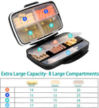 Travel Pill Organizer Large Portable Medication Fullicon Oversize 8 Compartment Pill Box, Vitamin Travel Case Pill Holder - Airt
