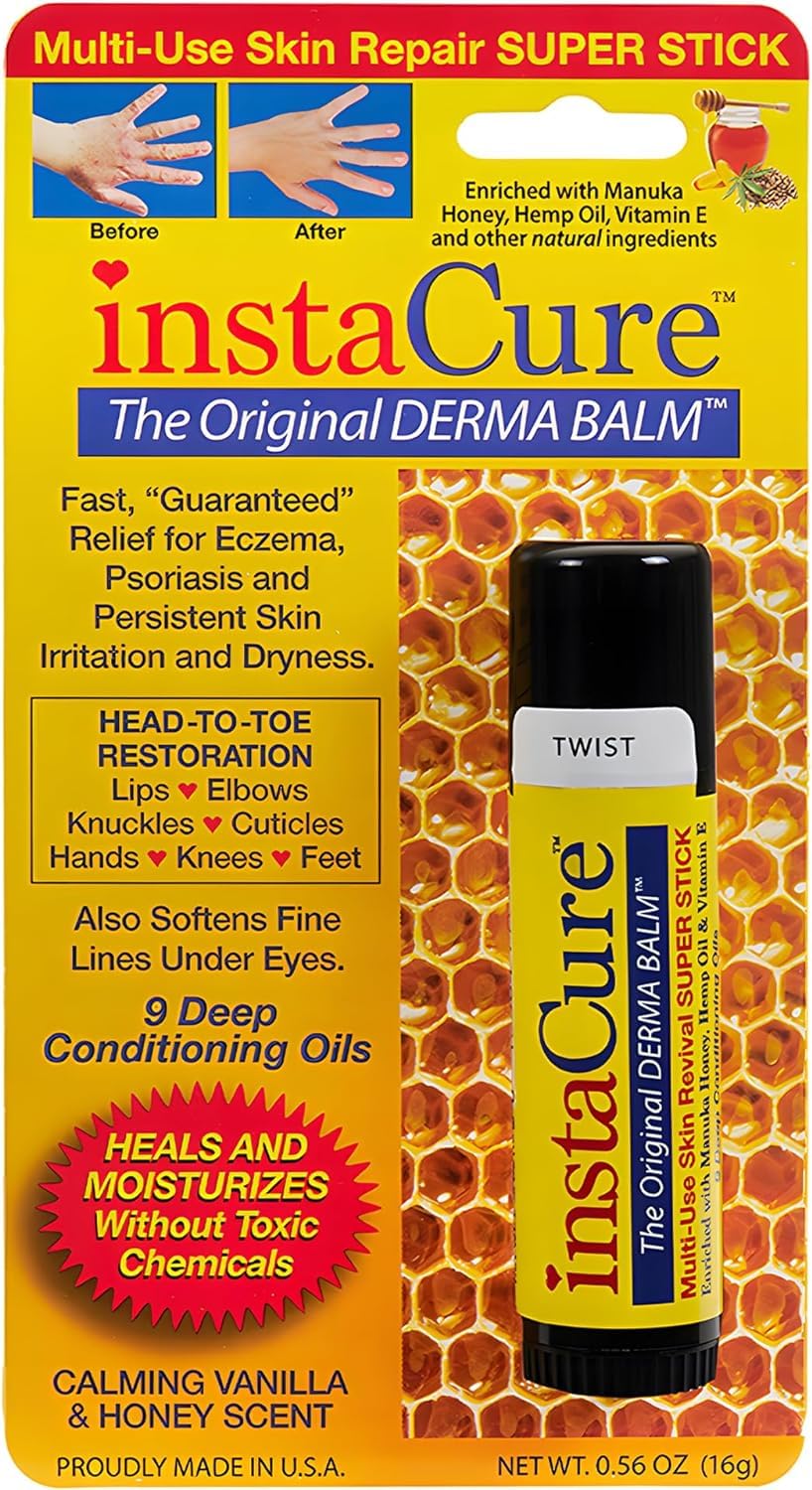 INSTACURE Original Derma Balm Jumbo-Sized Skin Repair Stick w/Manuka Honey. Eczema, Psoriasis Dry Skin Relief. Revive Knuckles C