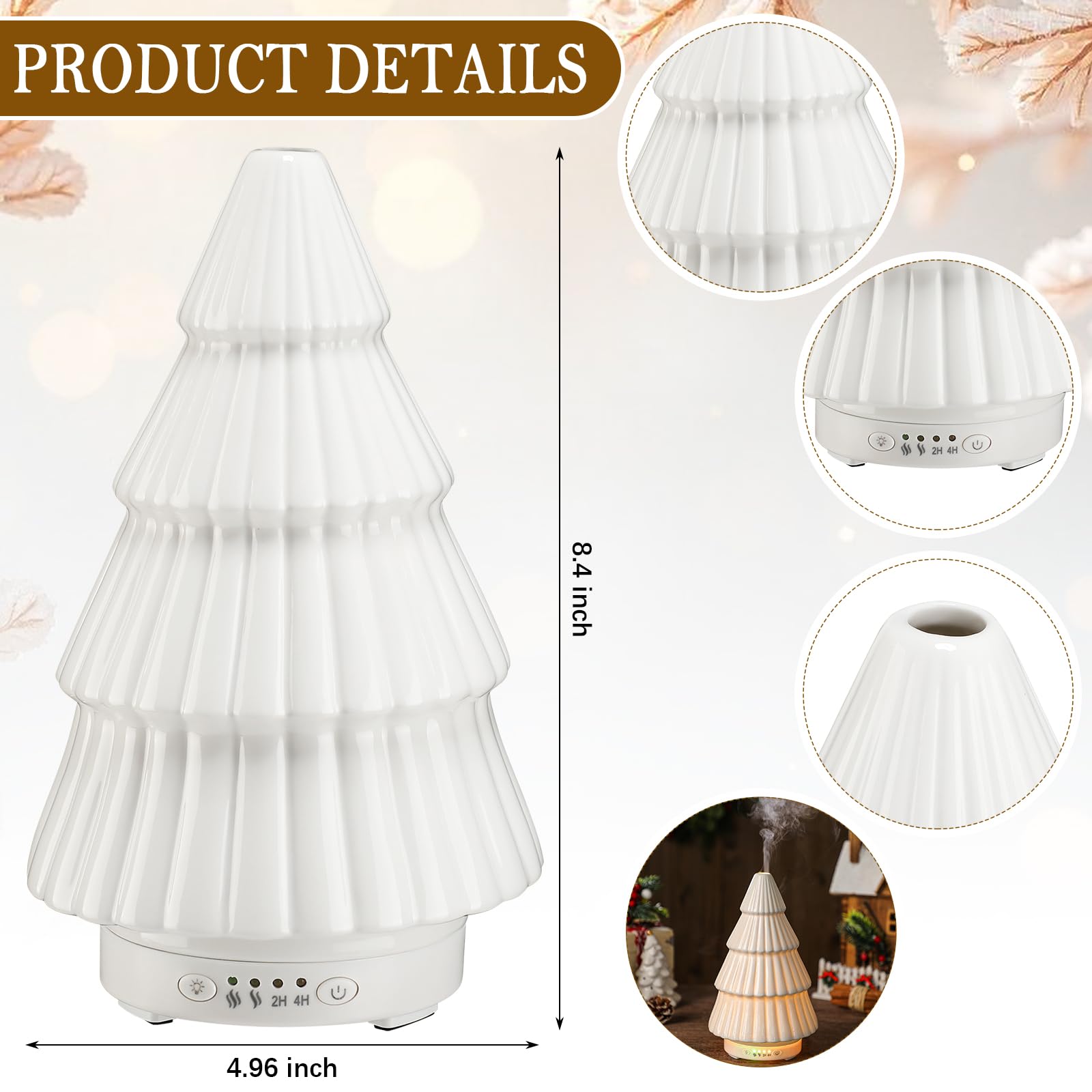 Rossesay Christmas Essential Oil Diffuser Gifts Ceramic 120ml Christmas Tree Diffuser for Essential Oil Cute Small Aromatherapy