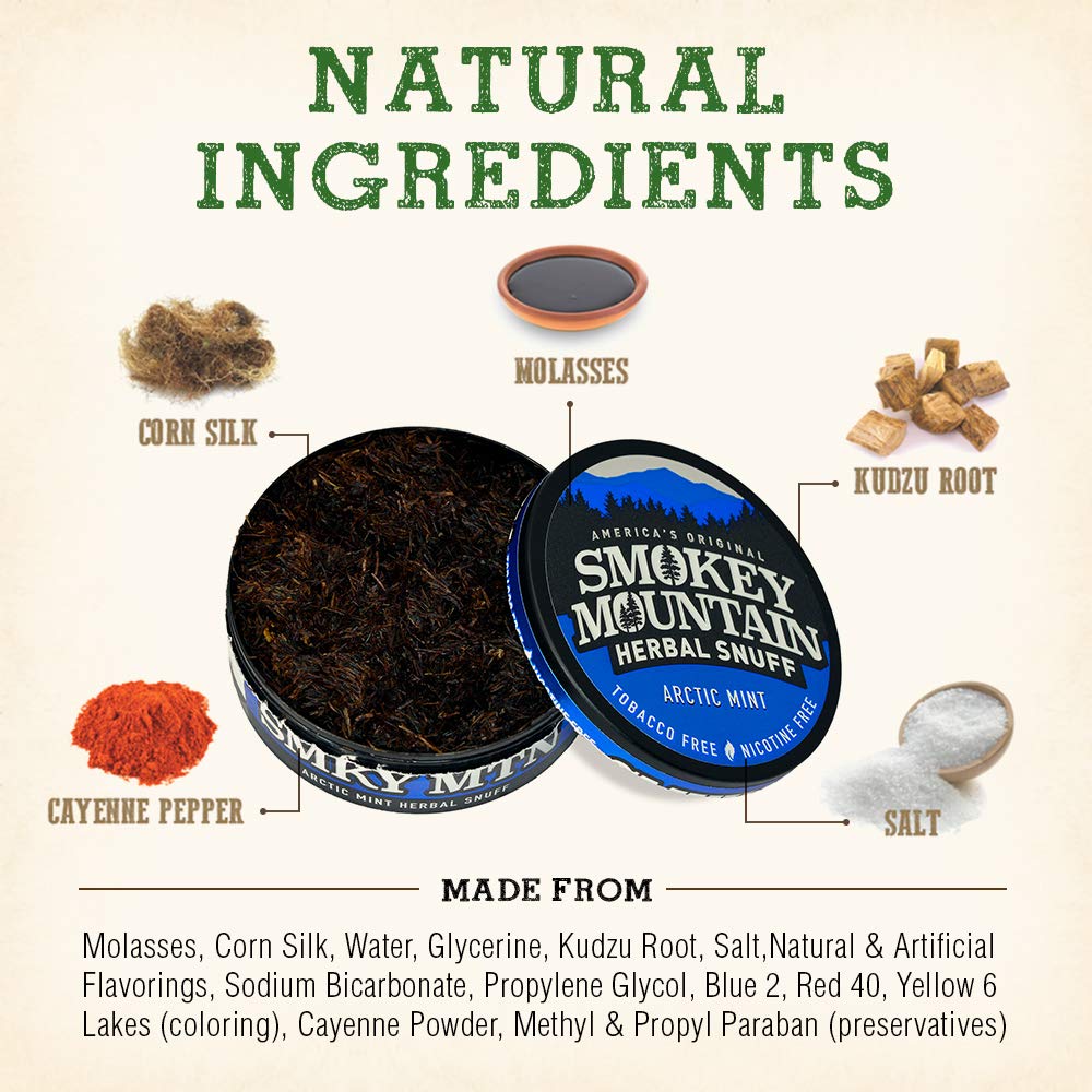 Smokey Mountain Herbal Long Cut - Arctic Mint - 1 Can - Tobacco Free and Nicotine Free Snuff