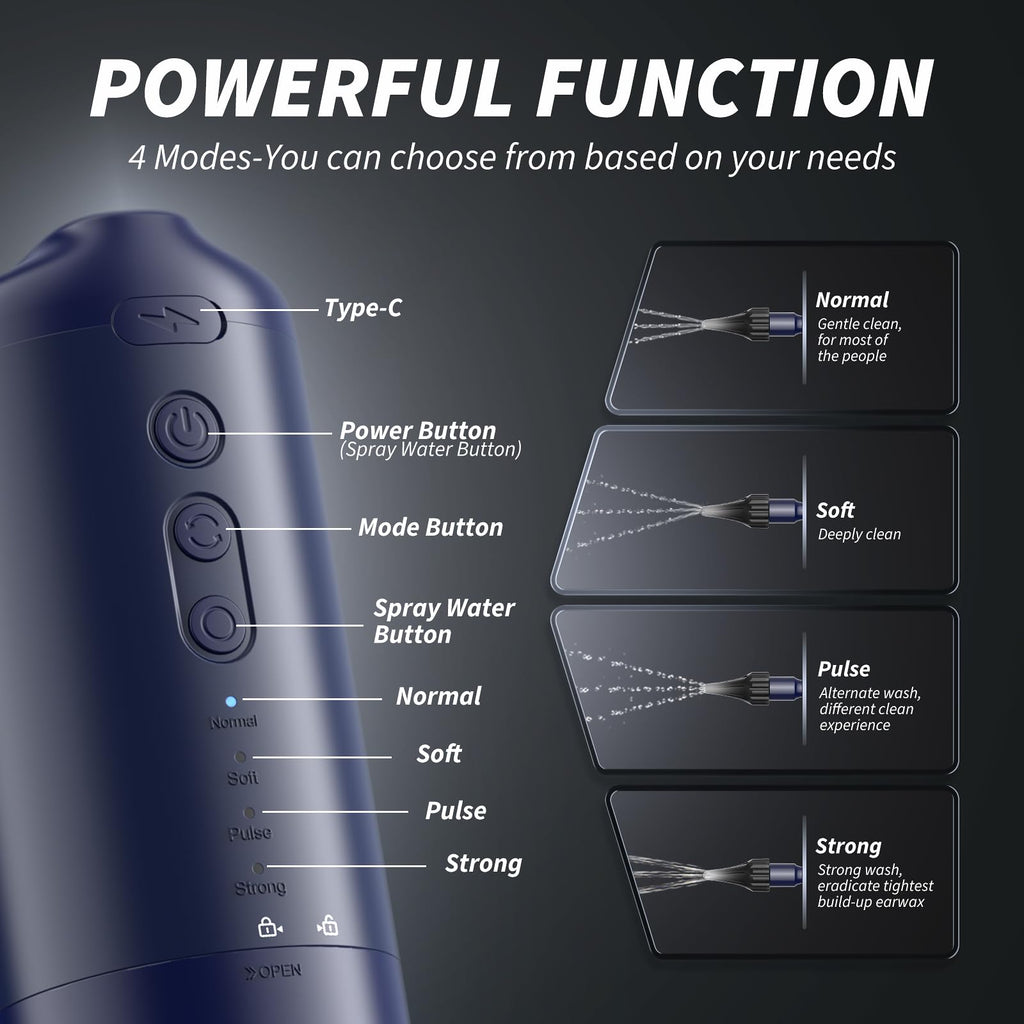 Ear Wax Removal - Electric Ear Irrigation Flushing System, Water Powered Ear Cleaner with 4 Pressure Modes, Safe and Effective E