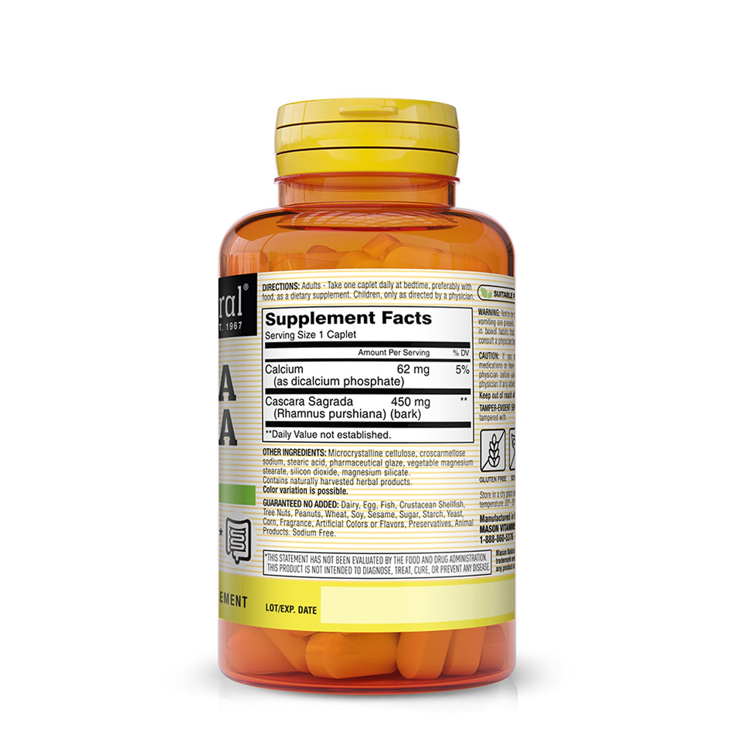 MASON NATURAL Cascara Sagrada 450 mg, Herbal Digestive Support, 100 Caplets
