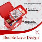Flexzion First Aid Box Organizer, Empty 8.5 Inch Red Vintage First Aid Kit Tin Metal Medical Box First Aid Storage Box Container
