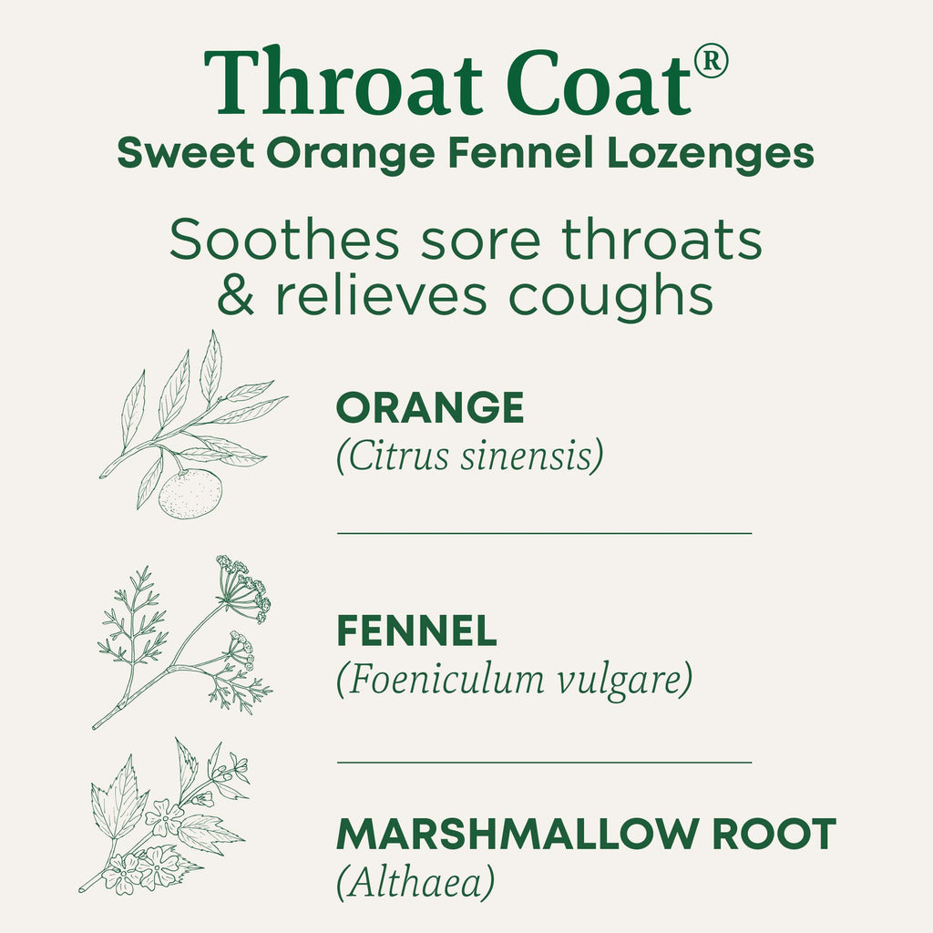 Traditional Medicinals Lozenges, Organic Throat Coat Sweet Orange Fennel, Soothes Sore Throats & Relievs Coughs, 16 Individually