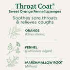 Traditional Medicinals Lozenges, Organic Throat Coat Sweet Orange Fennel, Soothes Sore Throats & Relievs Coughs, 16 Individually