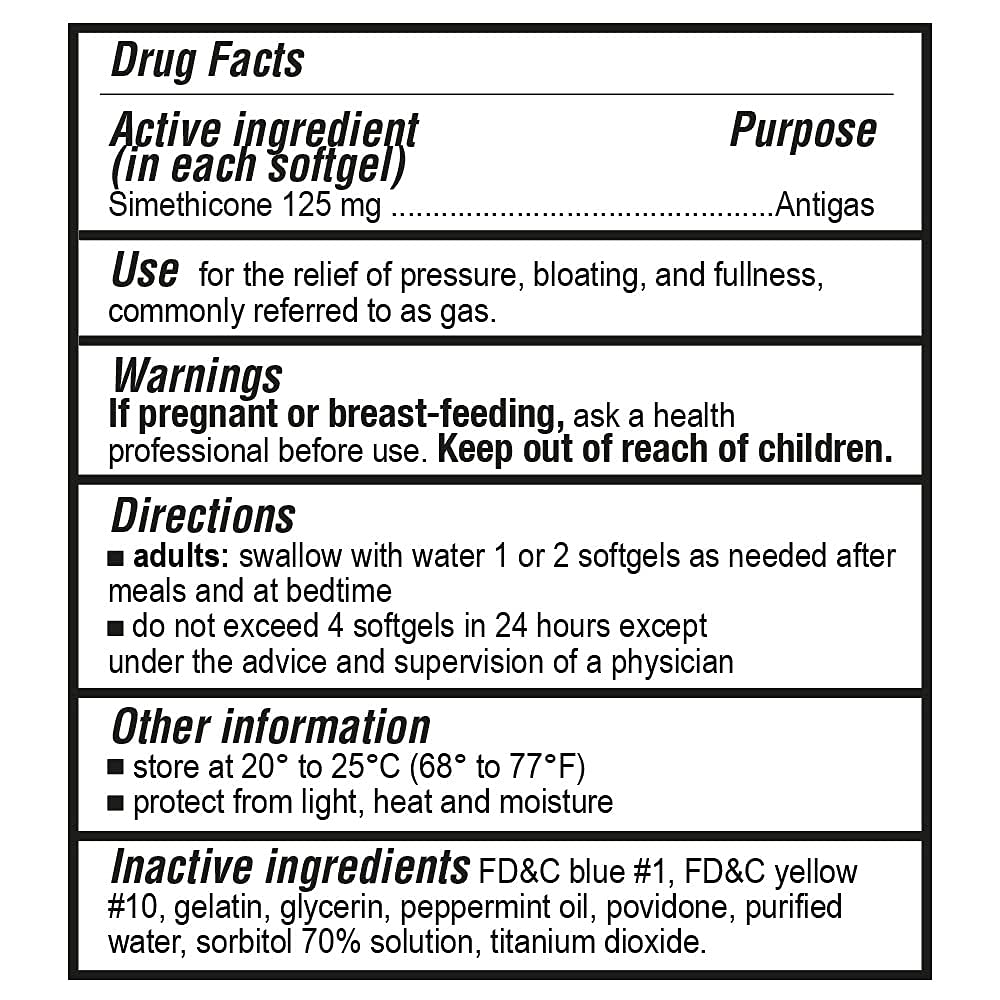 P Puregen Labs Extra Strength Gas Relief Softgels with Simethicone 125 mg Relieve Pressure, Bloating and Painful Discomfort Comp