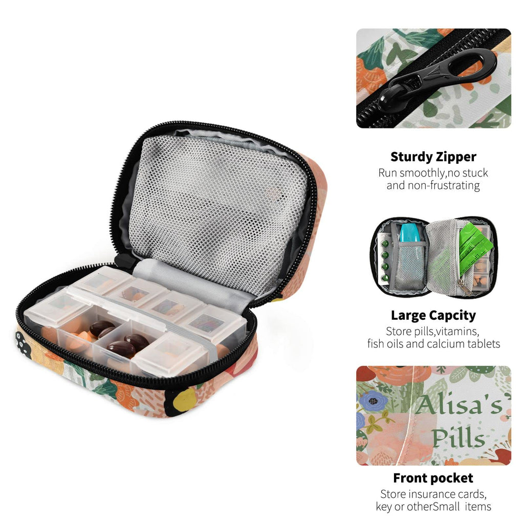 Custom Pill Box 7 Day Pill Case Bag Cactus Flowers Personalized Name Travel Pill Organizer Bag with Zipper Portable Weekly Case