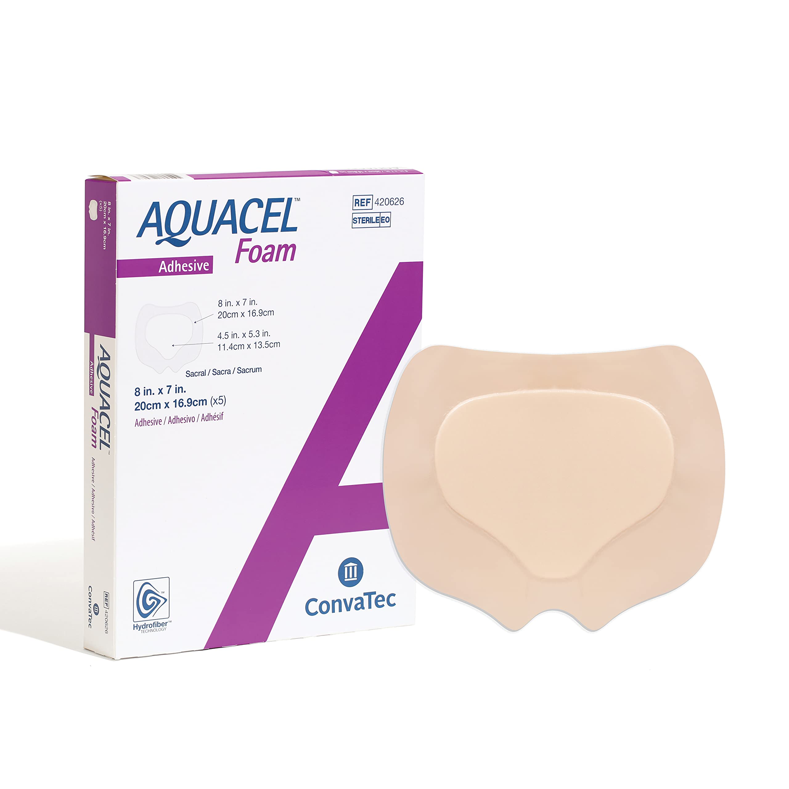 ConvaTec AQUACEL Foam 8x7 Sacral Wound Dressing with Silicone Gel Adhesive, Waterproof, Flexible, Medical Grade with Hydrofiber 