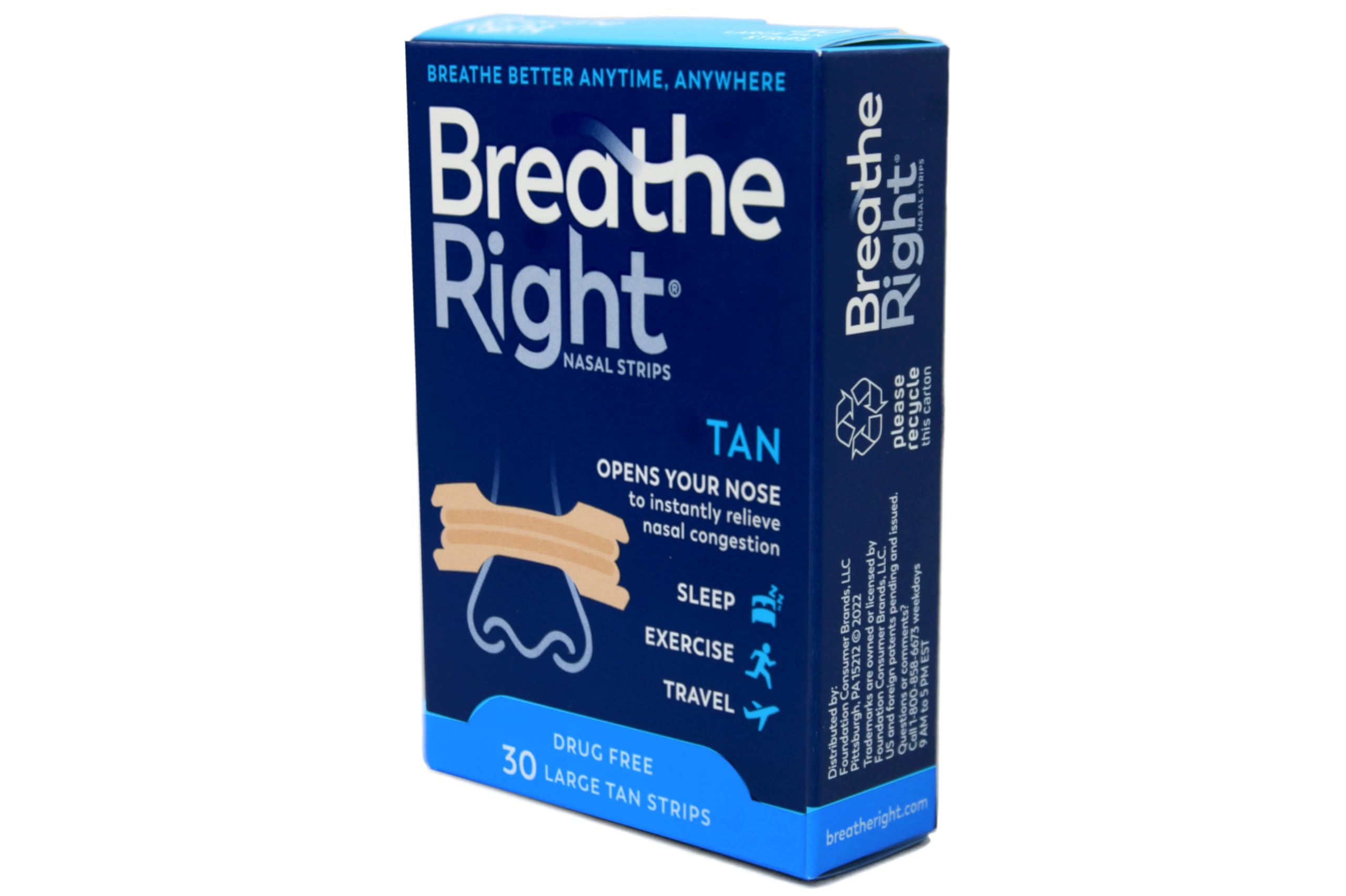 Breathe Right Original Large Tan Nasal Strips, 30 Count (Pack of 3)