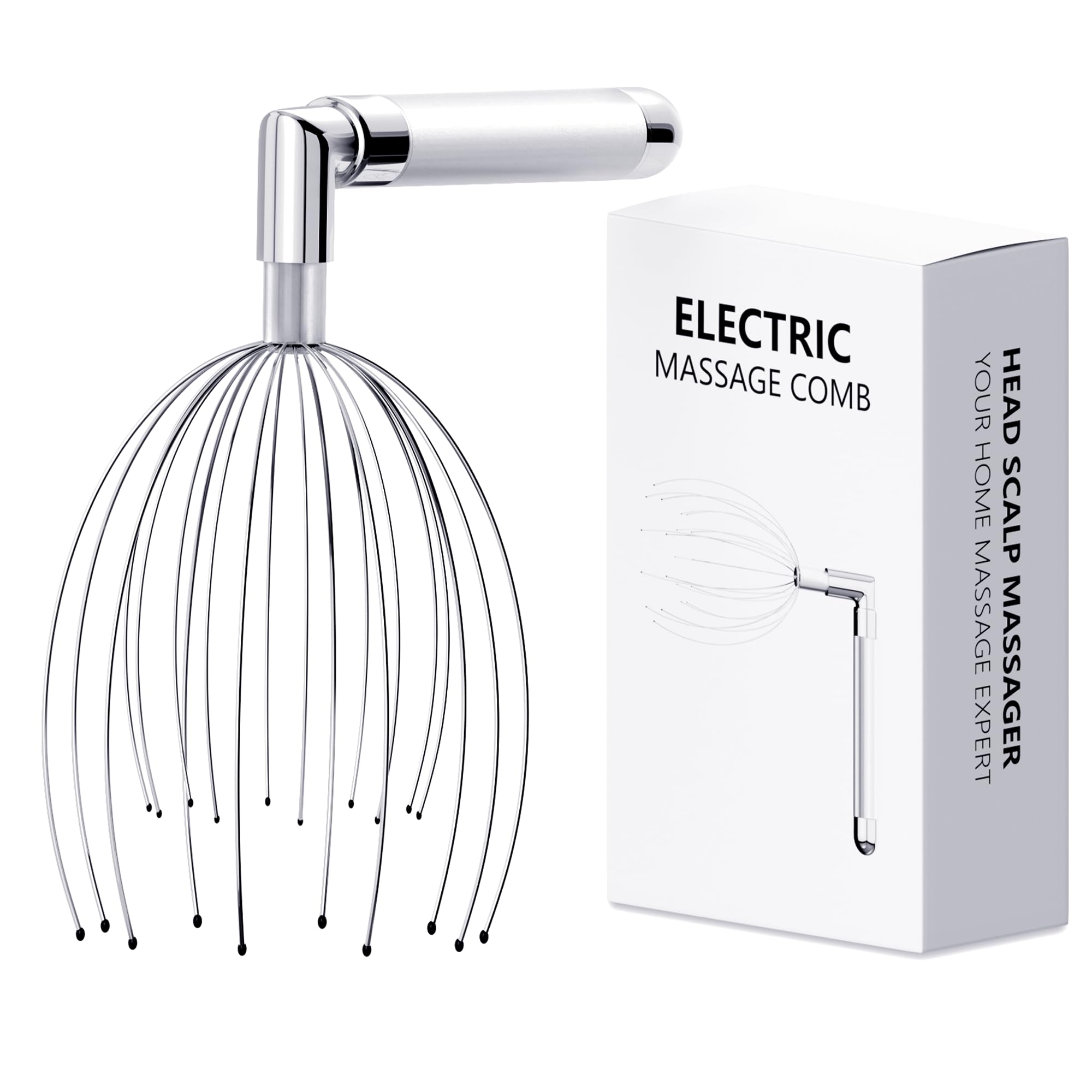 Head Massager Scalp - Electric Scalp Massagers with L-Handle, Waterproof Head Scratchers & Hair Massage Tool with 20 Metal Finge