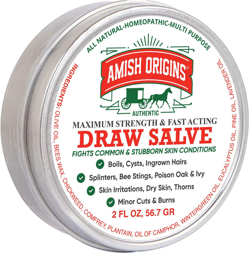 Amish Origins Draw Salve Ointment, 2 oz, for Ingrown Hair, Boil and Cyst, Maximum Strength Fast Acting for Splinters Remover, Bu