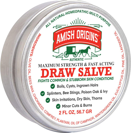 Amish Origins Draw Salve Ointment, 2 oz, for Ingrown Hair, Boil and Cyst, Maximum Strength Fast Acting for Splinters Remover, Bu