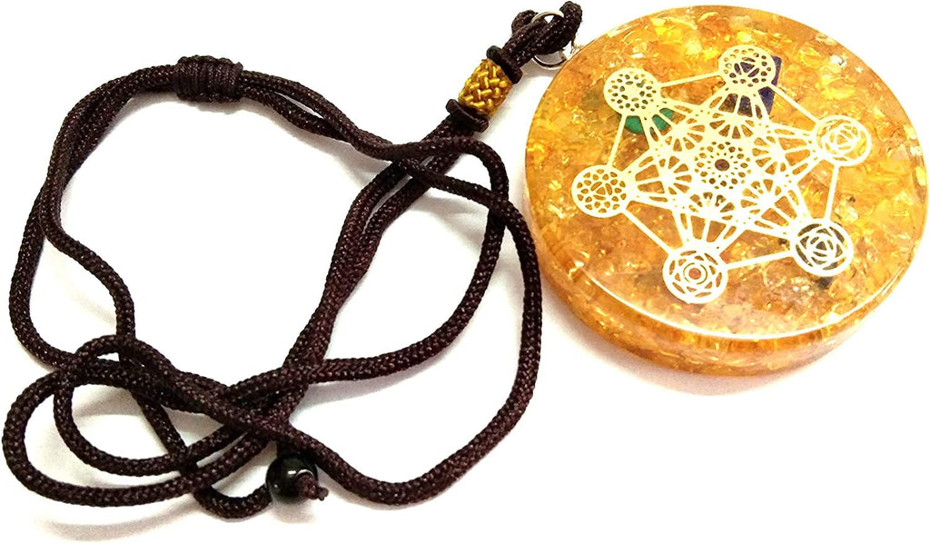 Jet Citrine Metatron's Cube Merkaba 7 Chakras with Crystals Stones Orgone Pendant 2 inch Approx Adjustable Energy Generator Neck
